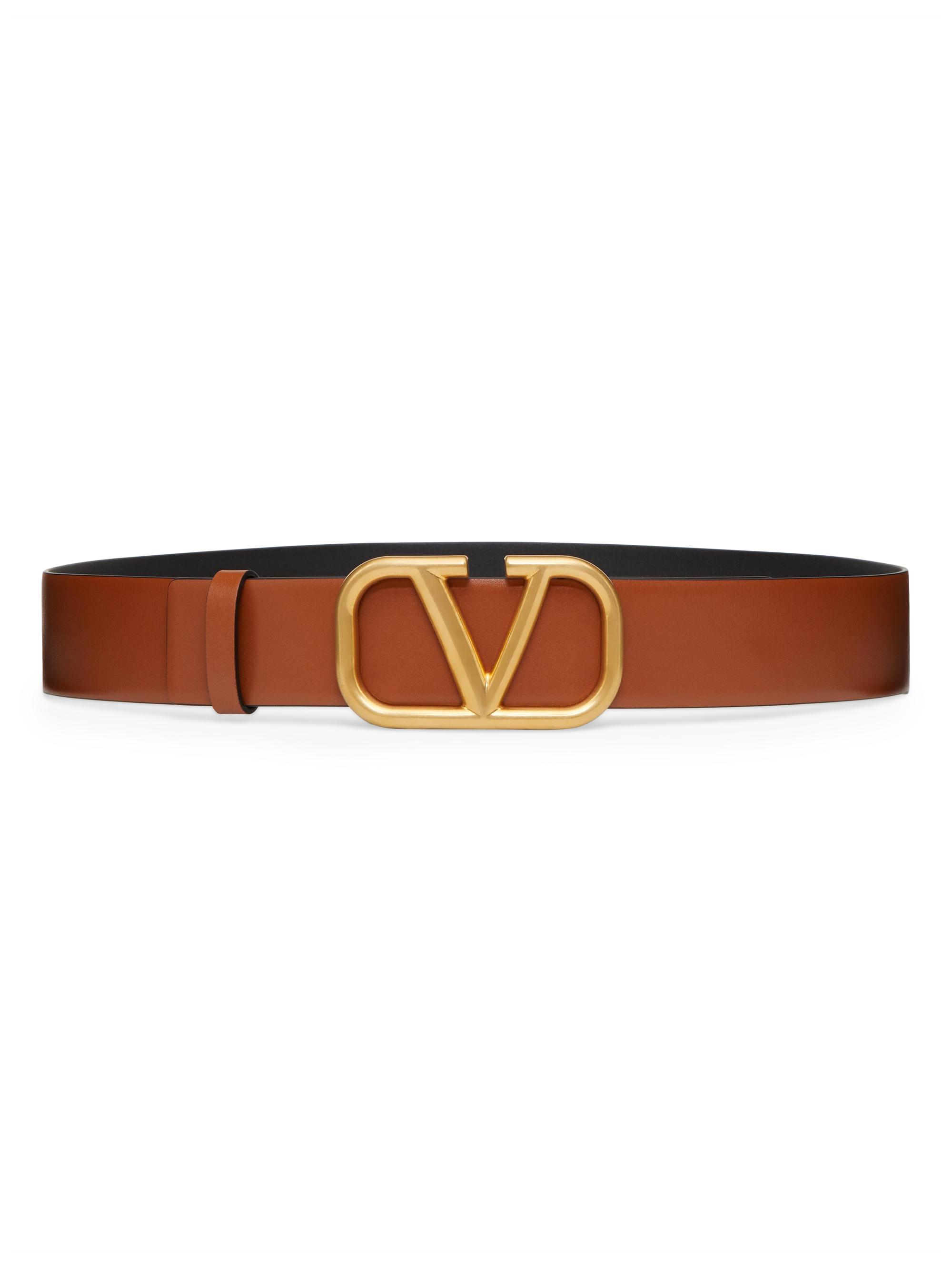 Valentino Garavani Men's VLogo Signature Calfskin Belt 40MM - Saddle Brown