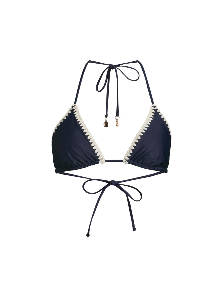 Milly Crocheted Trim Bikini Top In Blue