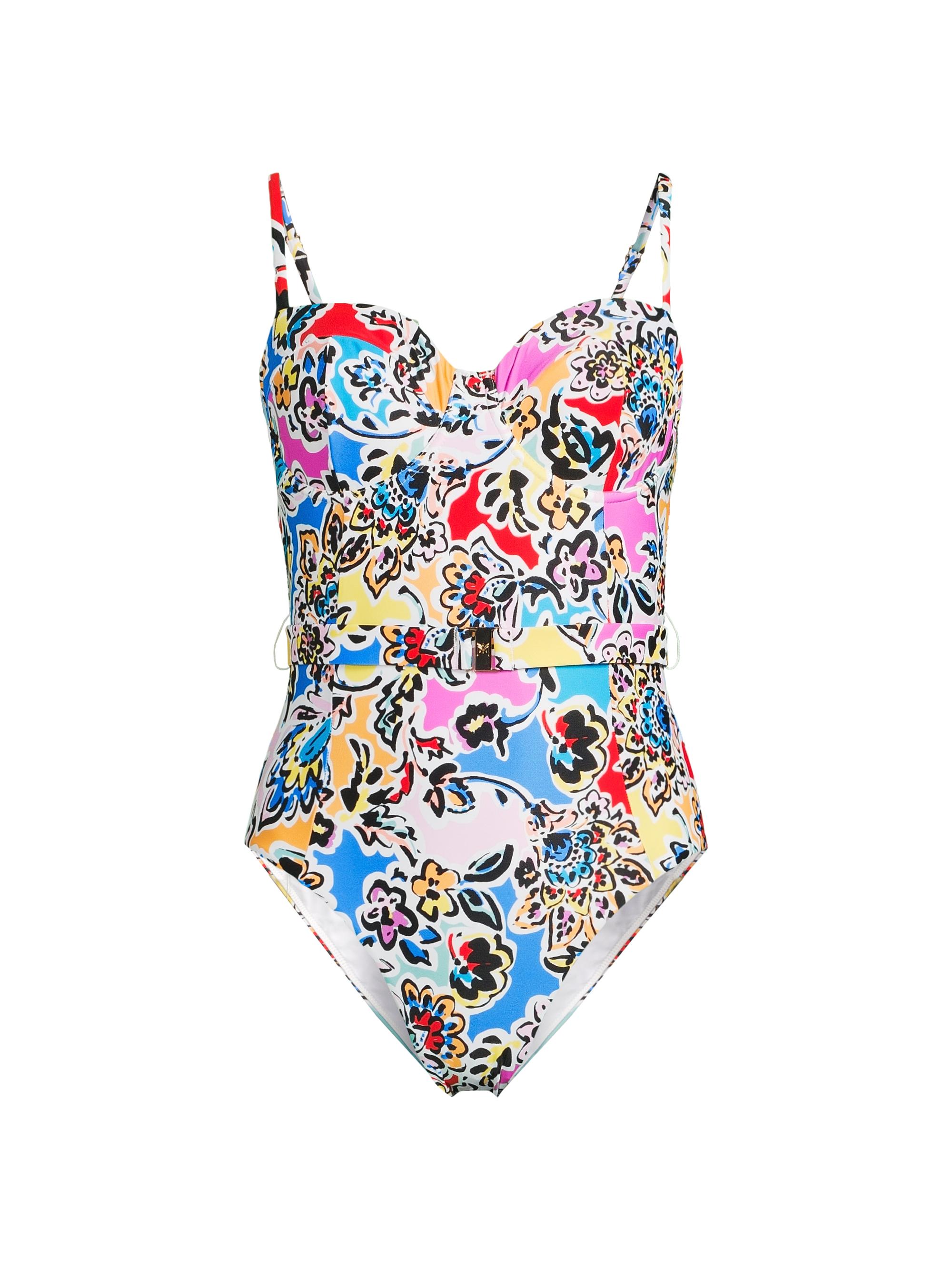 Milly Women's Rainbow Oasis Floral Belted One-Piece Swimsuit - Black Multi
