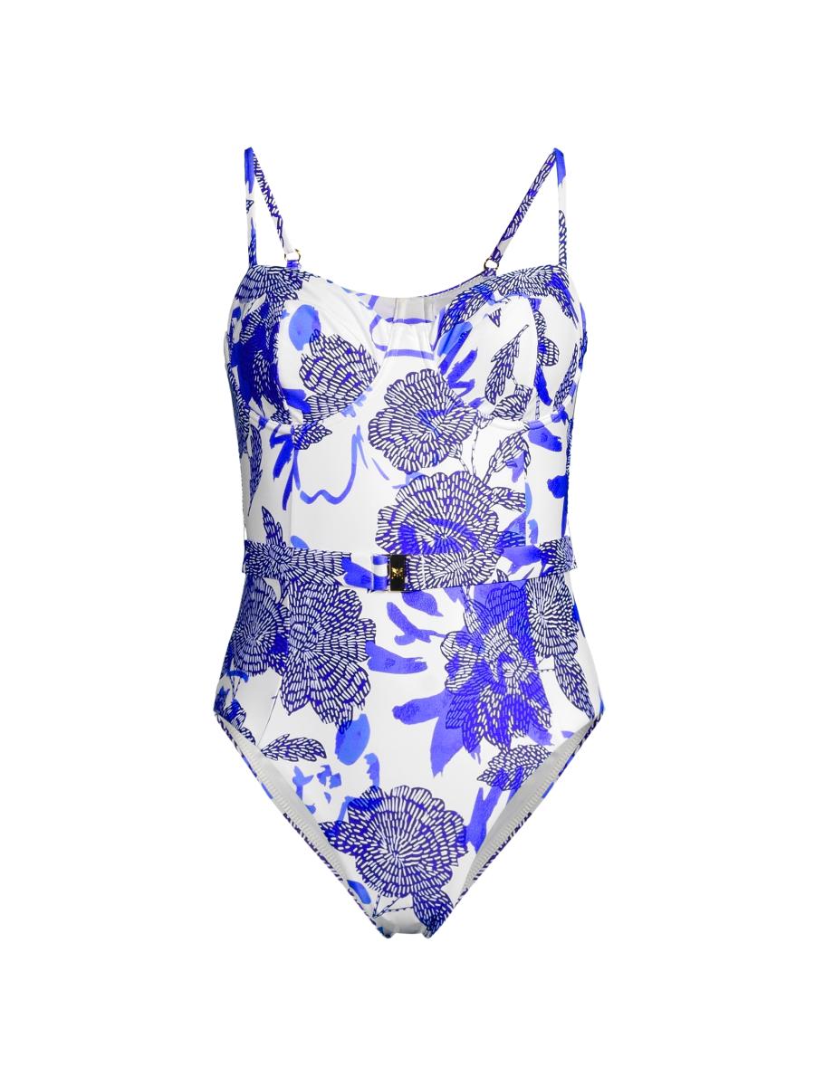 Milly Women's Brushwork Floral Belted One-piece Swimsuit In Multi