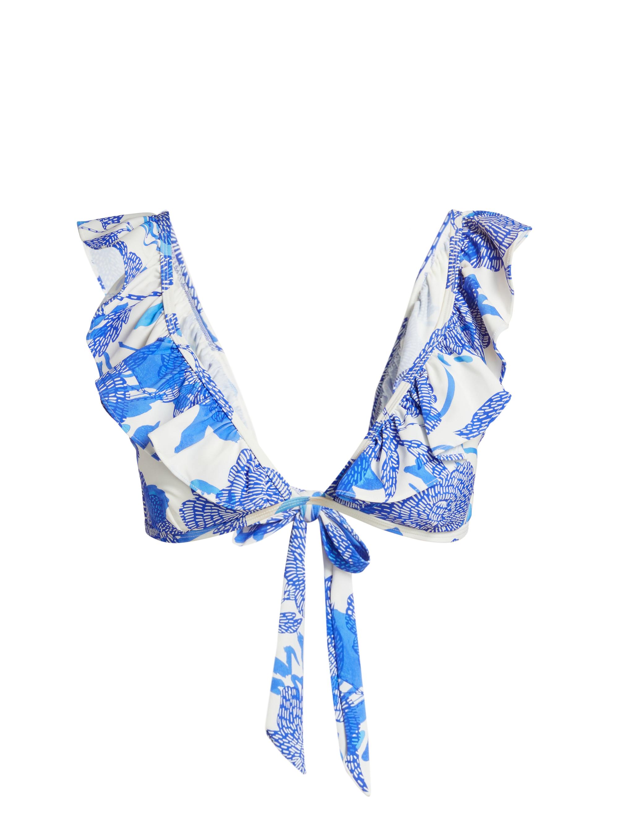 Milly Women's Floral Ruffled Bikini Top - Blue Multi