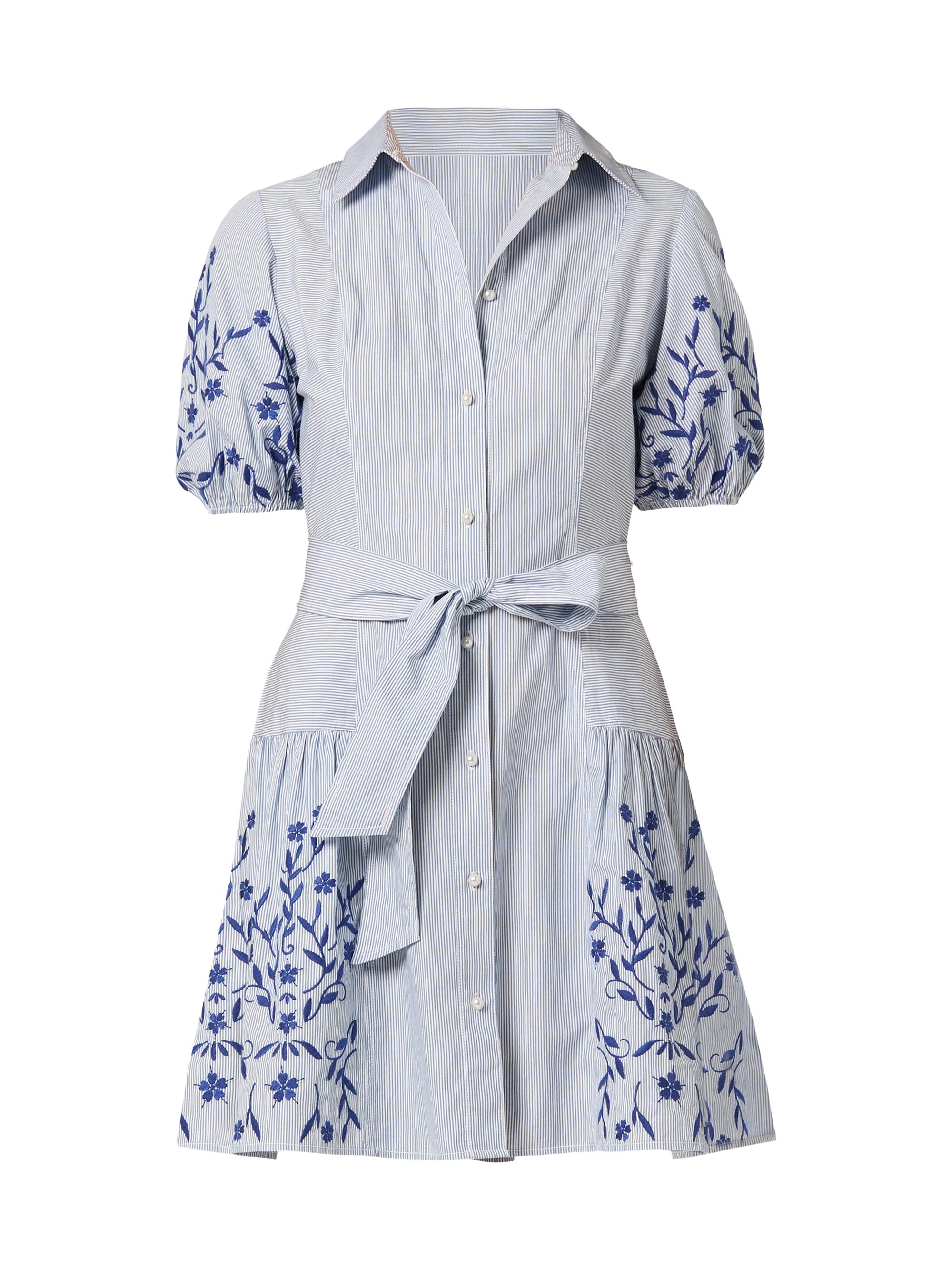 Shoshanna Women's Danika Pinstriped Embroidered Cotton Shirtdress - Light Blue  Navy