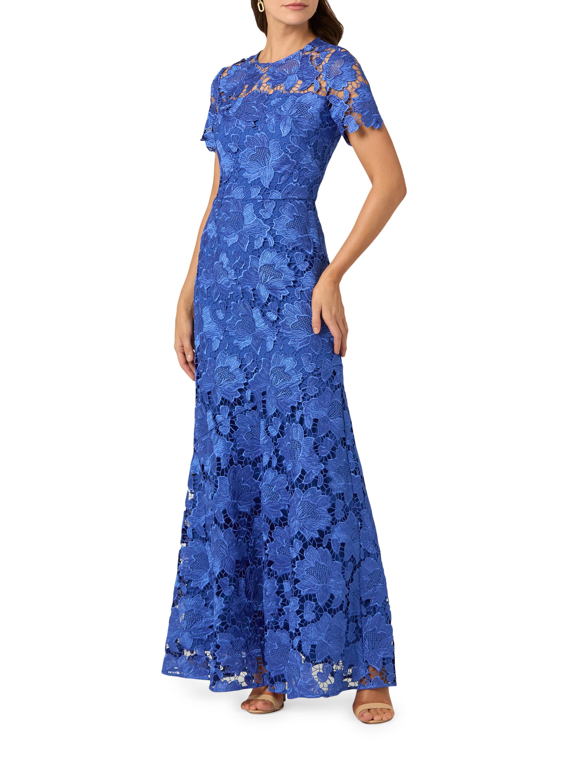 tea length lace bridesmaid dresses Chic Vintage Style Midi Tea Length Lace Top Blue Bridesmaid Dresses #110504 main image 0