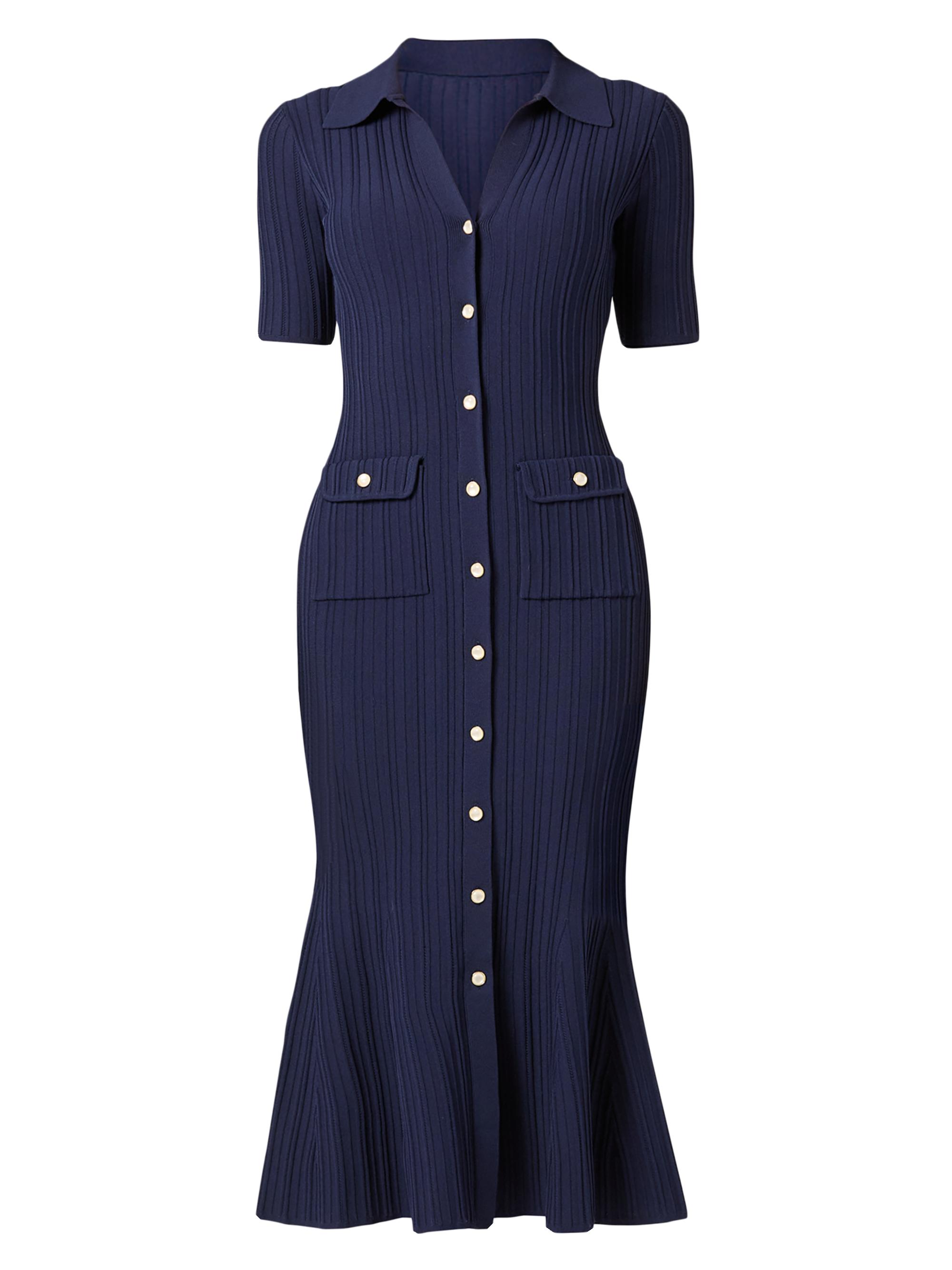 Shoshanna Women's Tulip Chunky Rib-Knit Midi-Dress - Navy