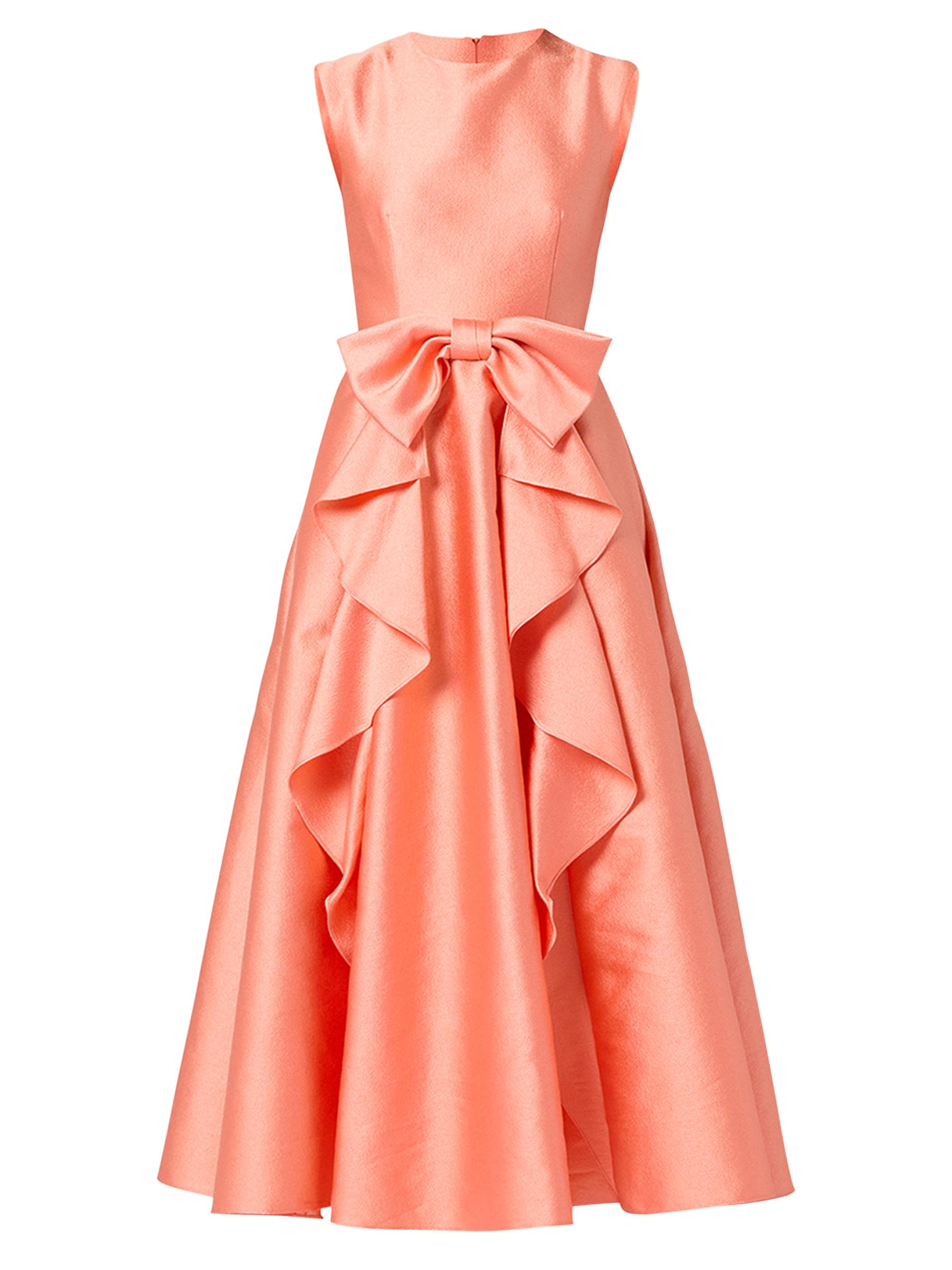 Shoshanna Women's Leo Textured Satin Bow Midi-Dress - Coral
