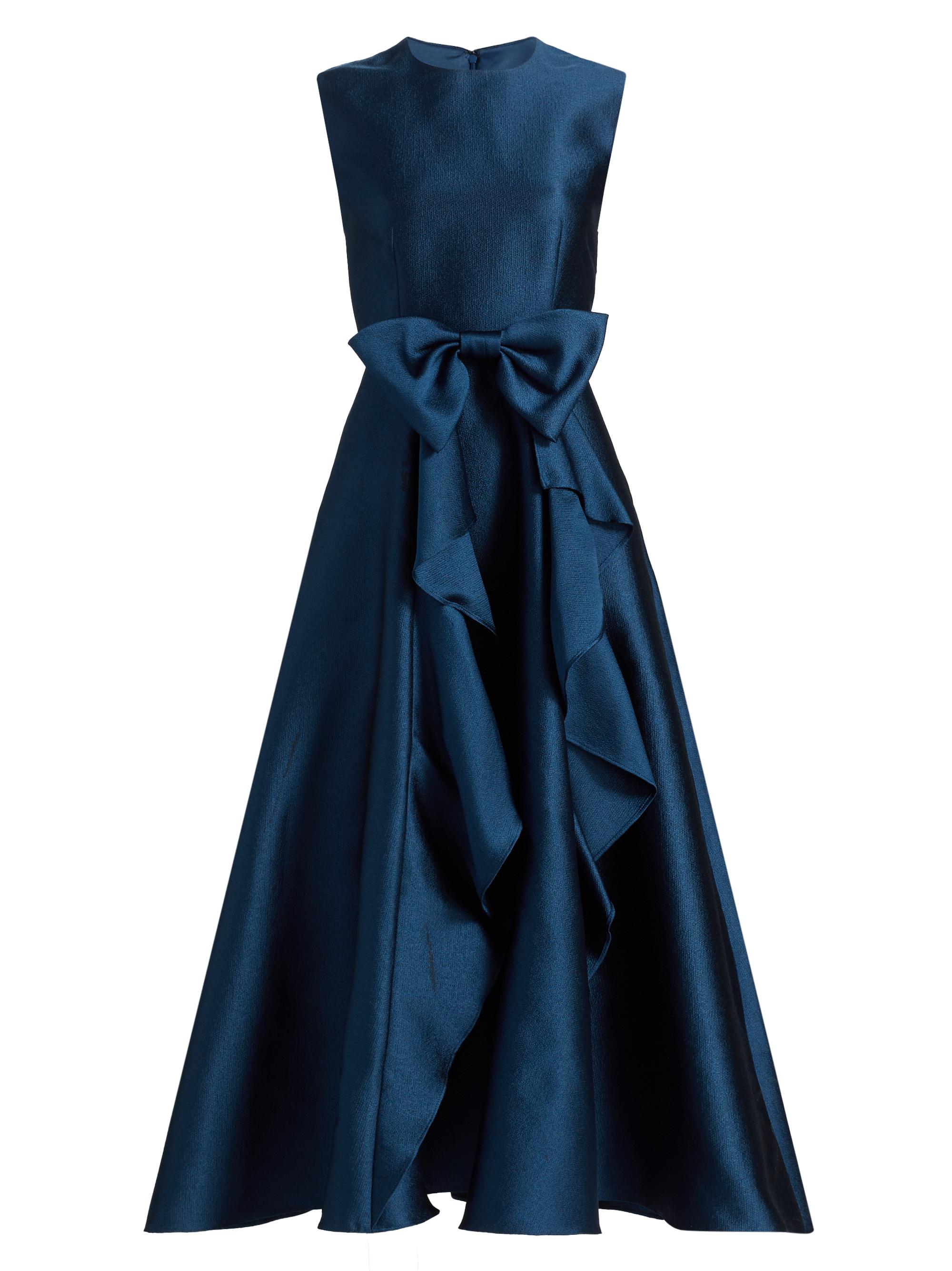 Shoshanna Women's Leo Textured Satin Bow Midi-Dress - Navy