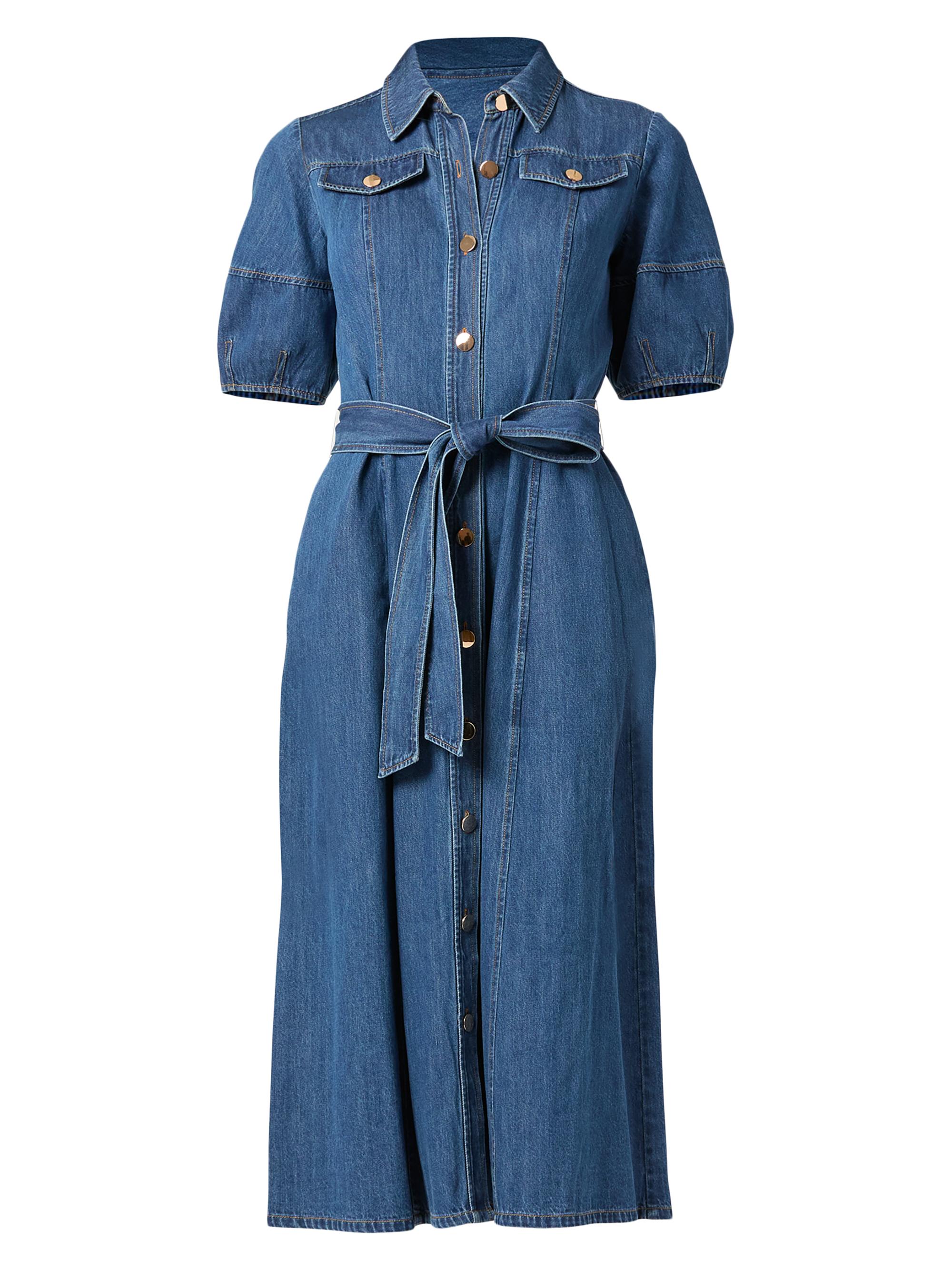 Shoshanna Women's Mara Puff-Sleeve Denim Midi-Shirtdress - Washed Denim