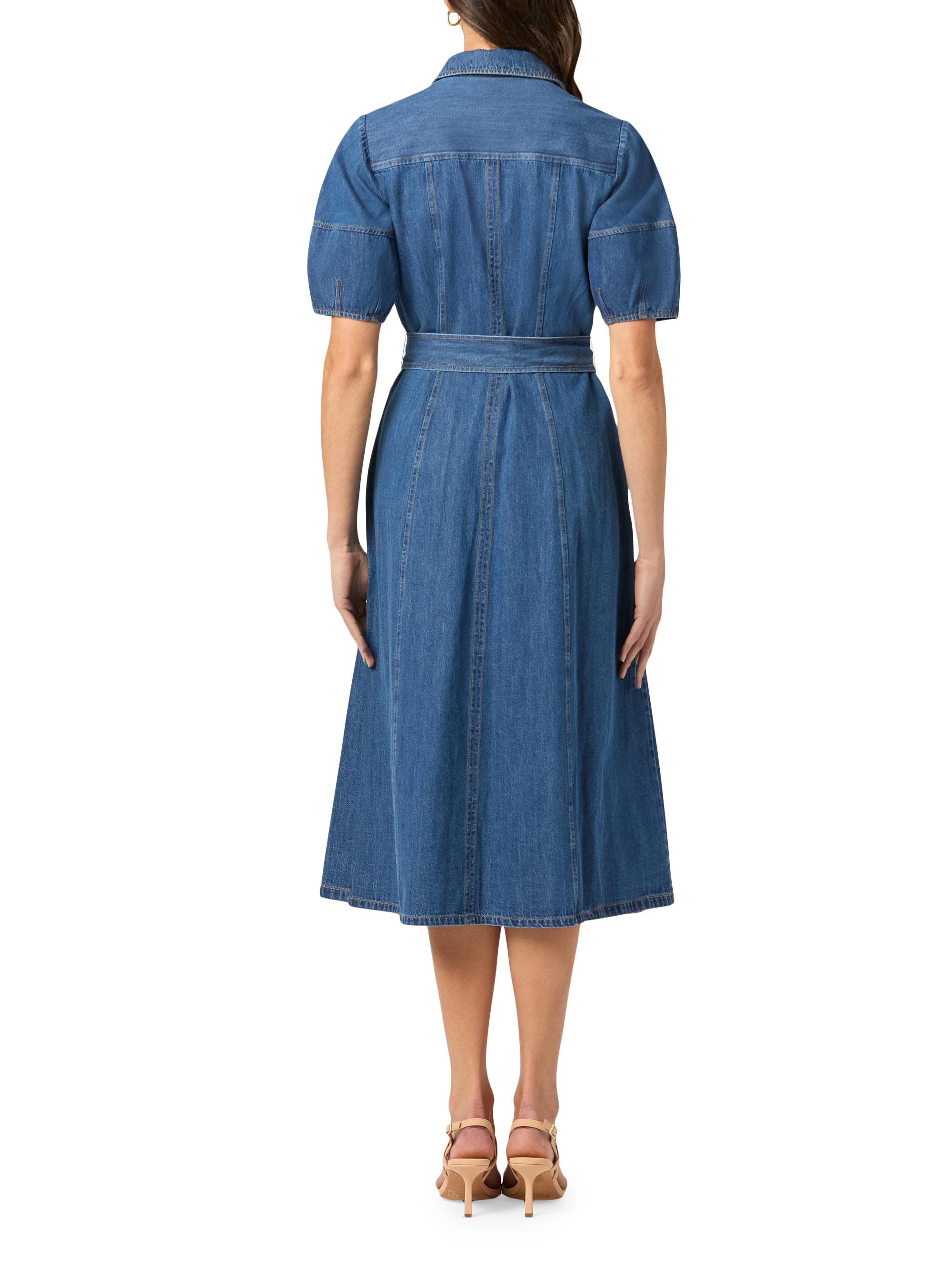 Shoshanna Mara Puff-Sleeve Denim Midi-Shirtdress | Saks Fifth Avenue