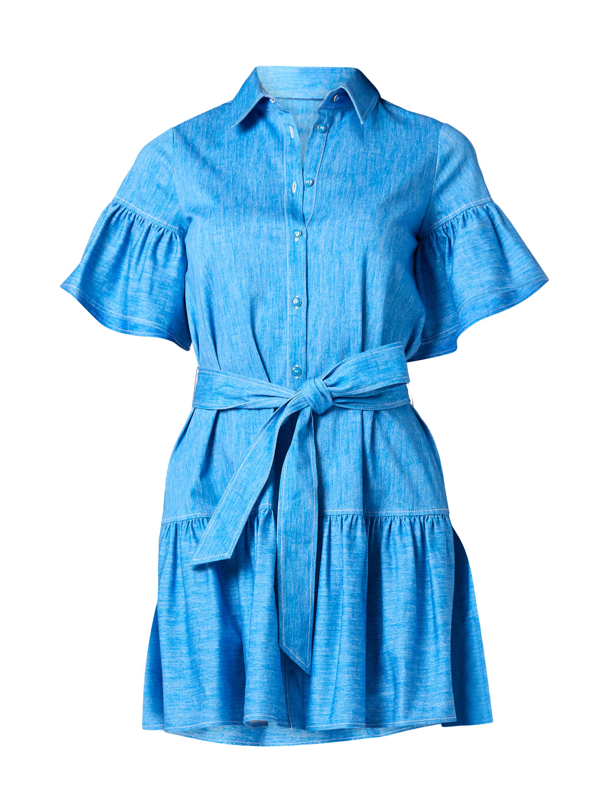 Shoshanna Women's Lima Ruffle-Trim Mini-Shirtdress - Chambray Melange