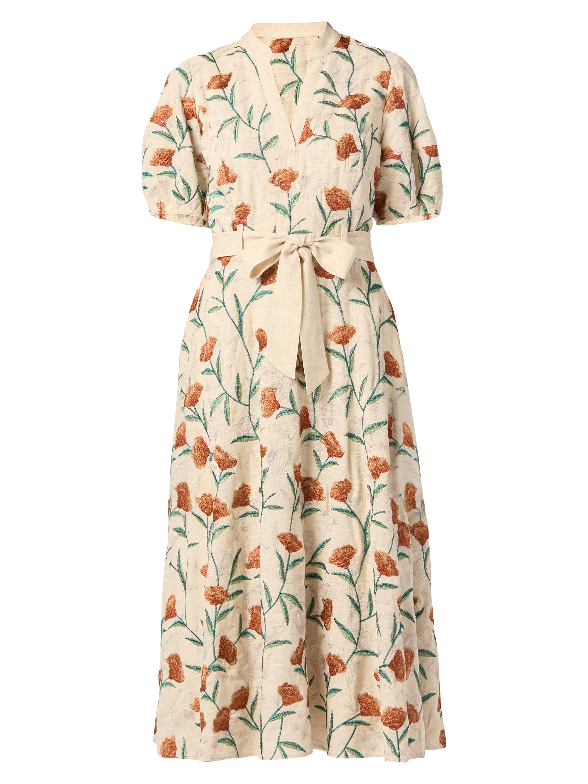 Shoshanna Women's Willow Floral Midi-Dress - Light Khaki Terracotta Green