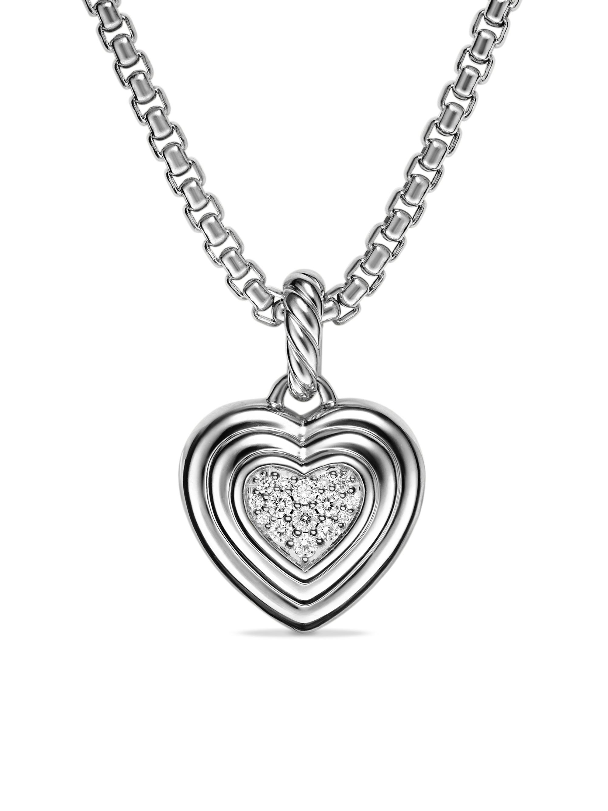 David Yurman Women's Puffy Heart Amulet in Sterling Silver with Diamonds, 17MM - Diamond