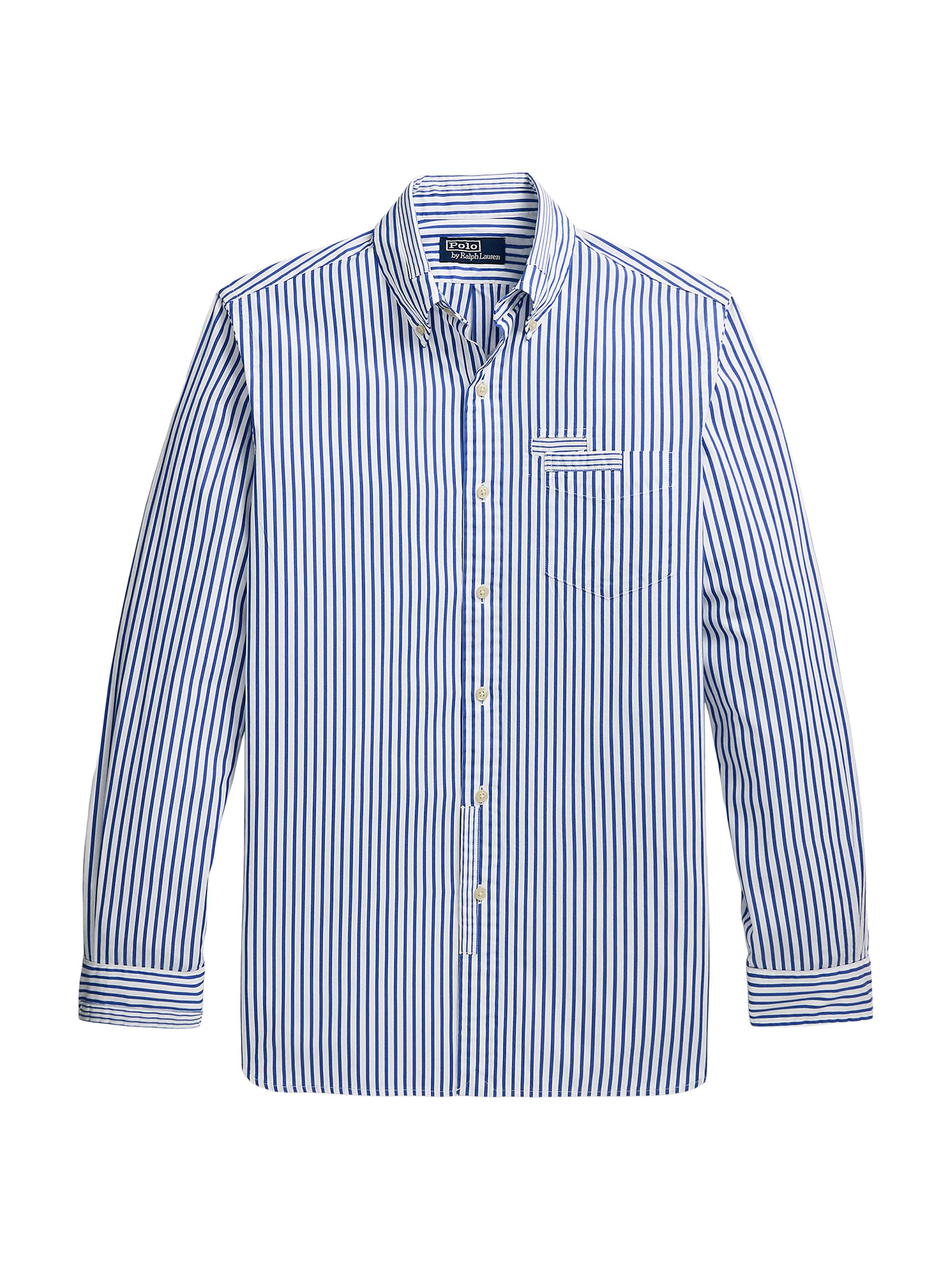 Polo Ralph Lauren Men's Classic-Fit Repaired Poplin Shirt - Blue White Mending