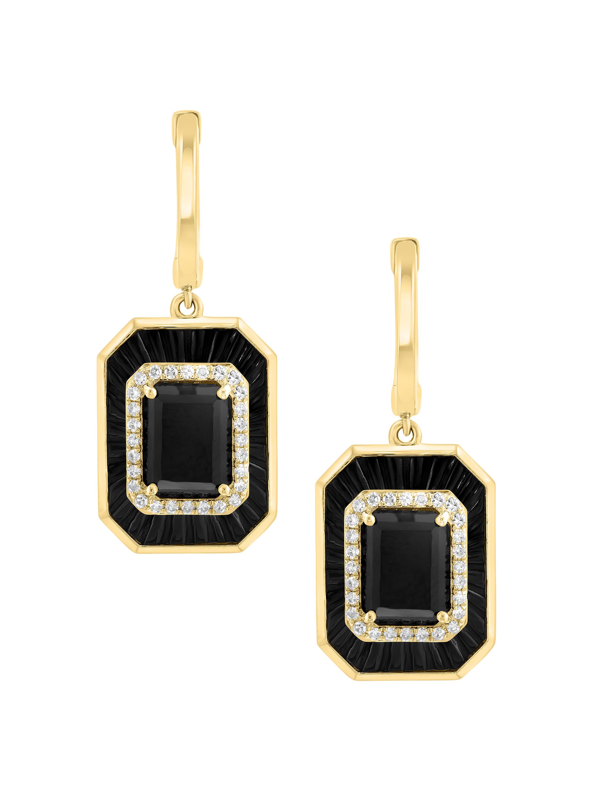 Saks Fifth Avenue Collection Women's 14K Yellow Gold, Onyx & 0.22 TCW Diamond Drop Earrings - Yellow Gold