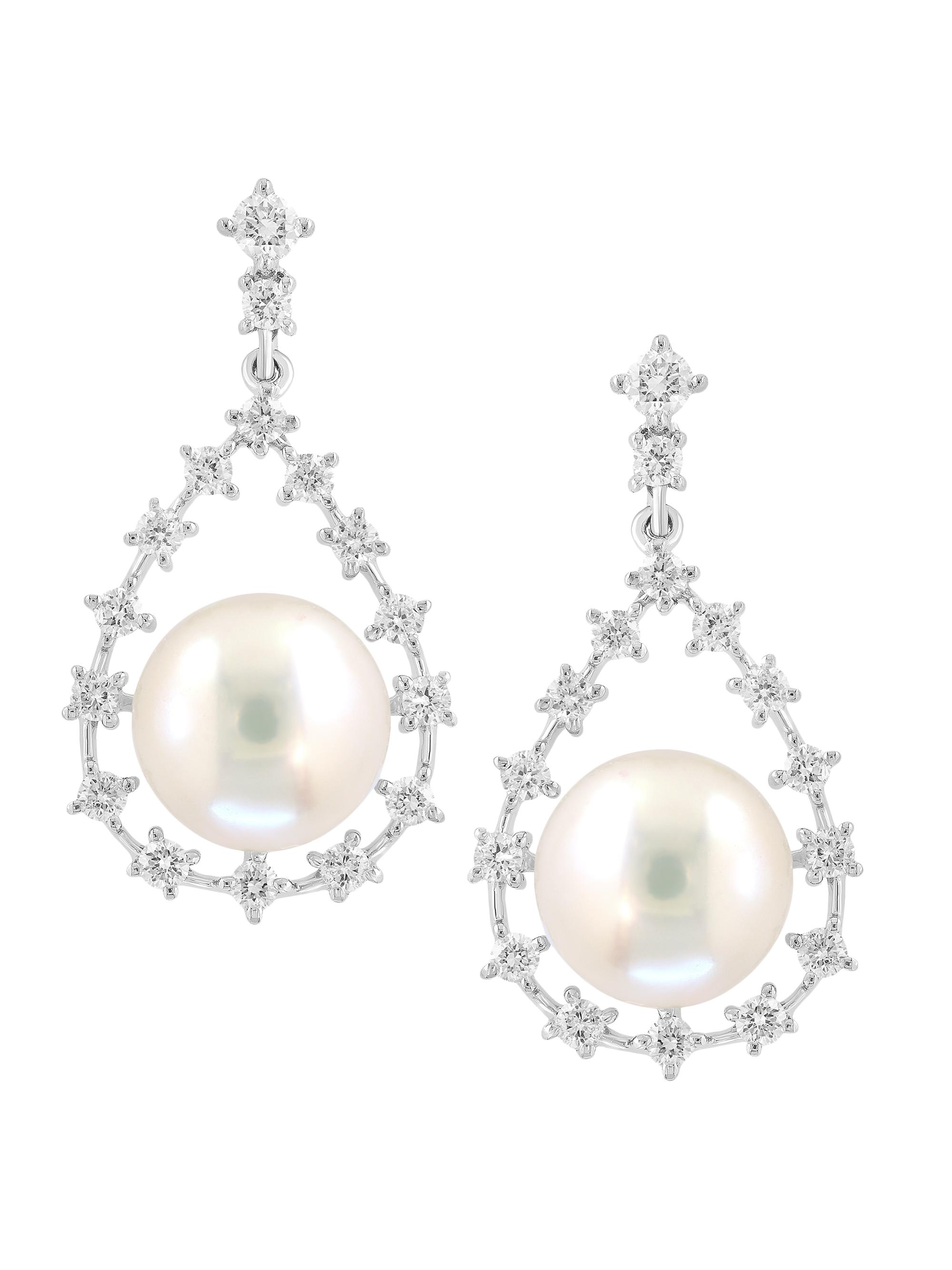 Saks Fifth Avenue Collection Women's 14K White Gold, Freshwater Pearl & 0.52 TCW Diamond Drop Earrings - White Gold