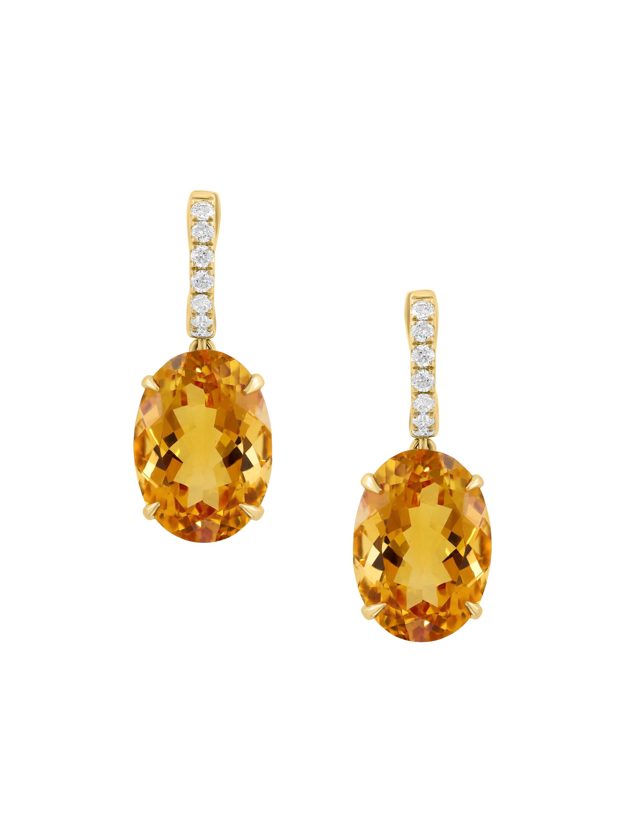 Saks Fifth Avenue Collection Women's 14K Yellow Gold, Citrine & 0.24 TCW Diamond Drop Earrings - Yellow Gold