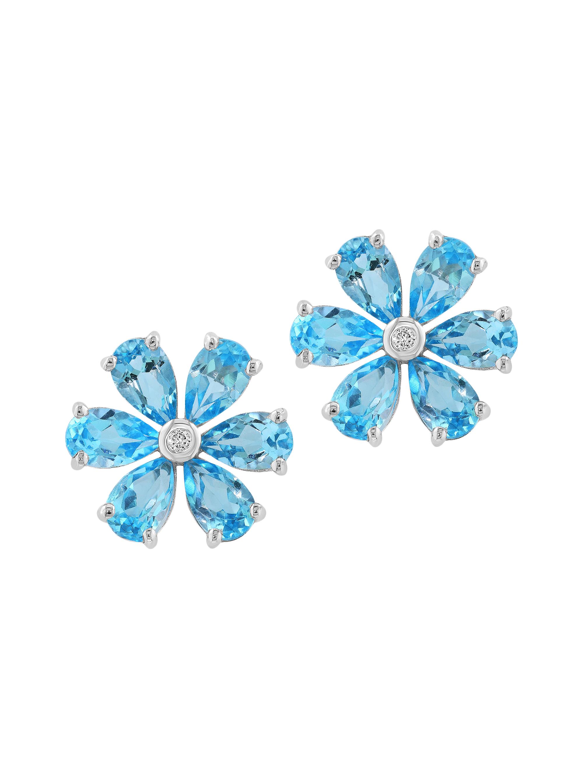 Saks Fifth Avenue Collection Women's 14K White Gold, Blue Topaz & 0.01 TCW Diamond Stud Earrings - White Gold