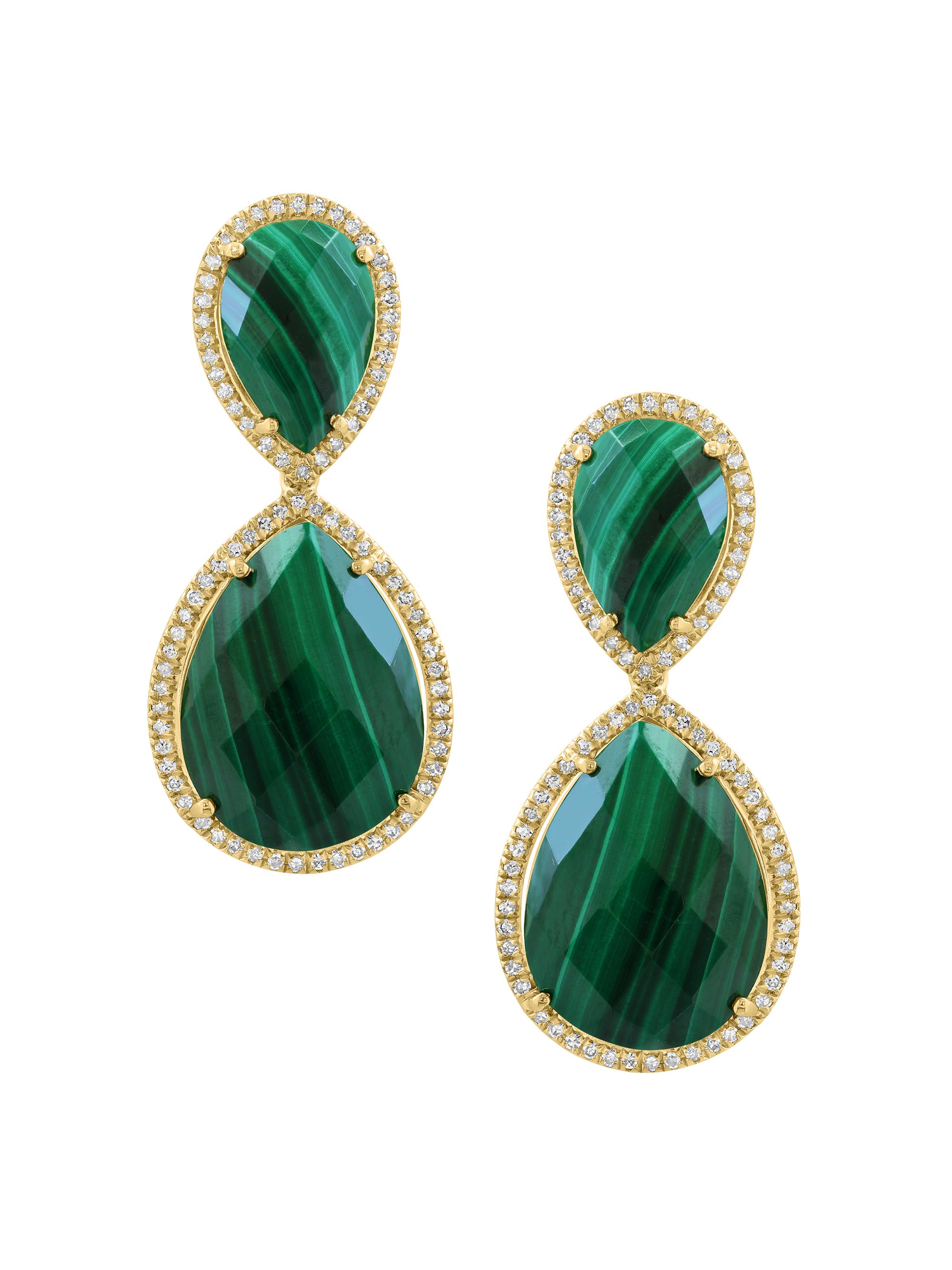 Saks Fifth Avenue Collection Women's 14K Yellow Gold, Malachite & 0.48 TCW Diamond Earrings - Yellow Gold