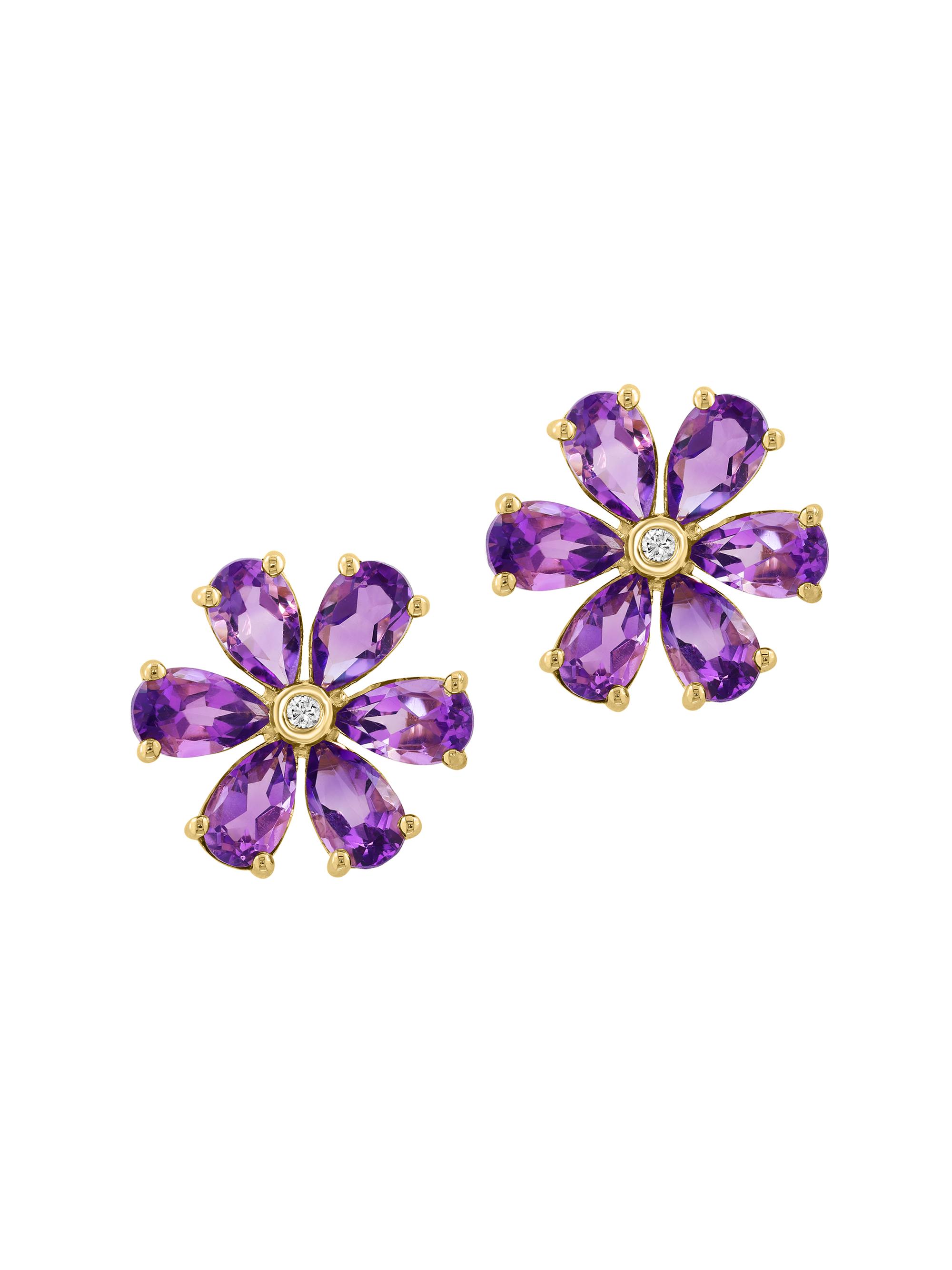 Saks Fifth Avenue Collection Women's 14K Yellow Gold, Amethyst & 0.01 TCW Diamond Stud Earrings - Yellow Gold