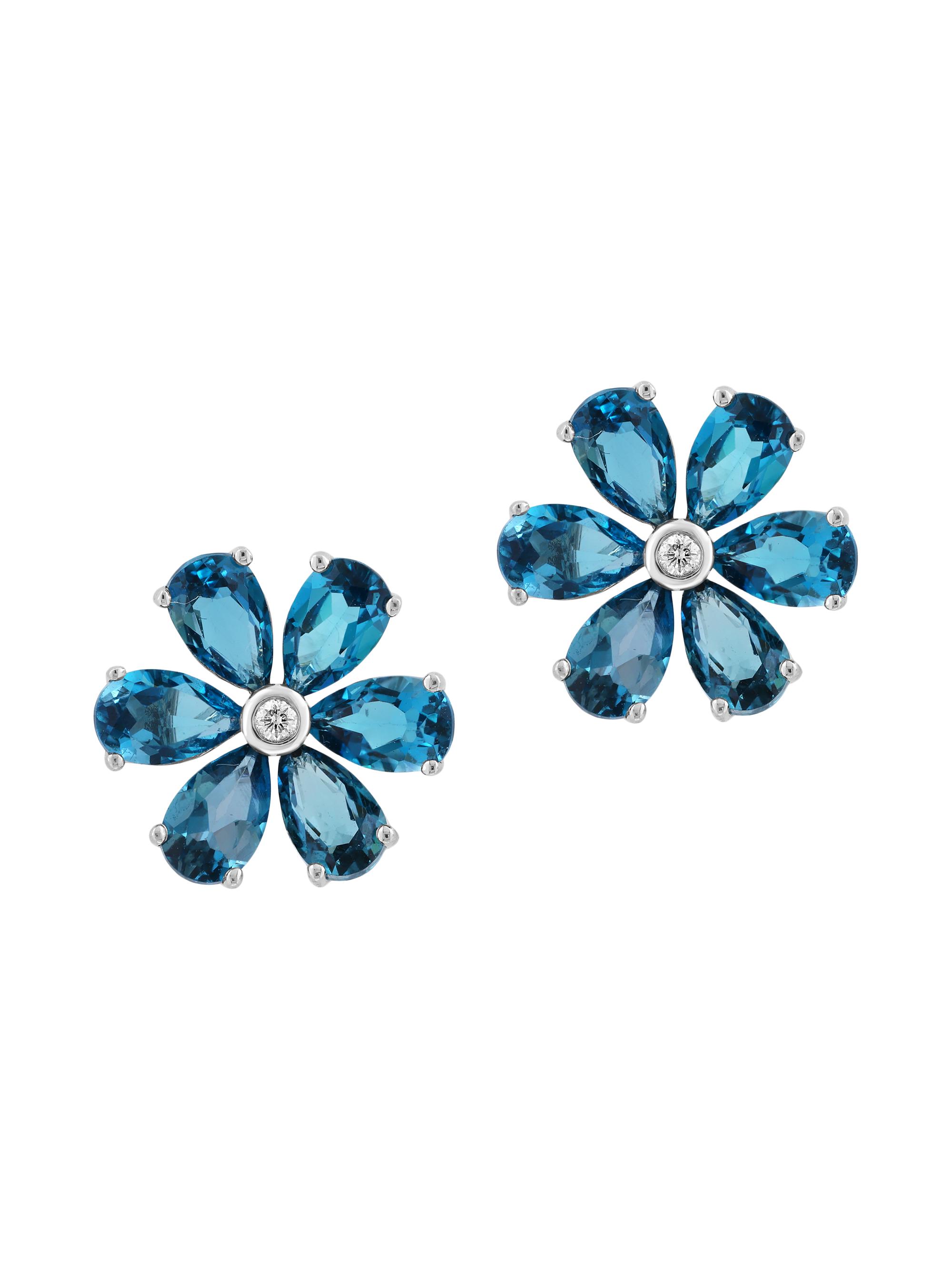Saks Fifth Avenue Collection Women's 14K White Gold, London Blue Topaz & 0.01 TCW Diamond Stud Earrings - White Gold