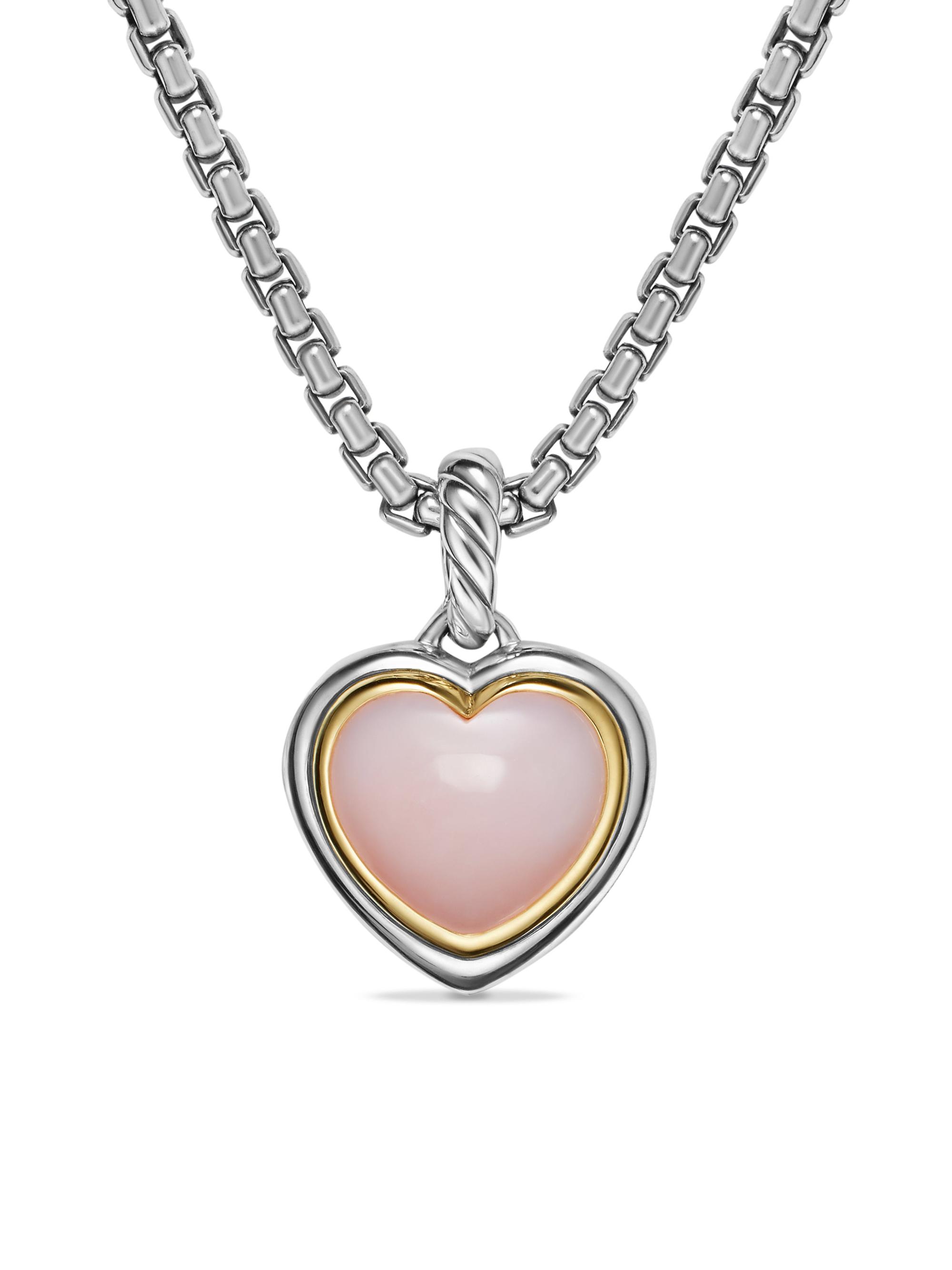 David Yurman Women's Heart Amulet in Sterling Silver and 18K Yellow Gold with Pink Opal, 17MM - Pink Opal