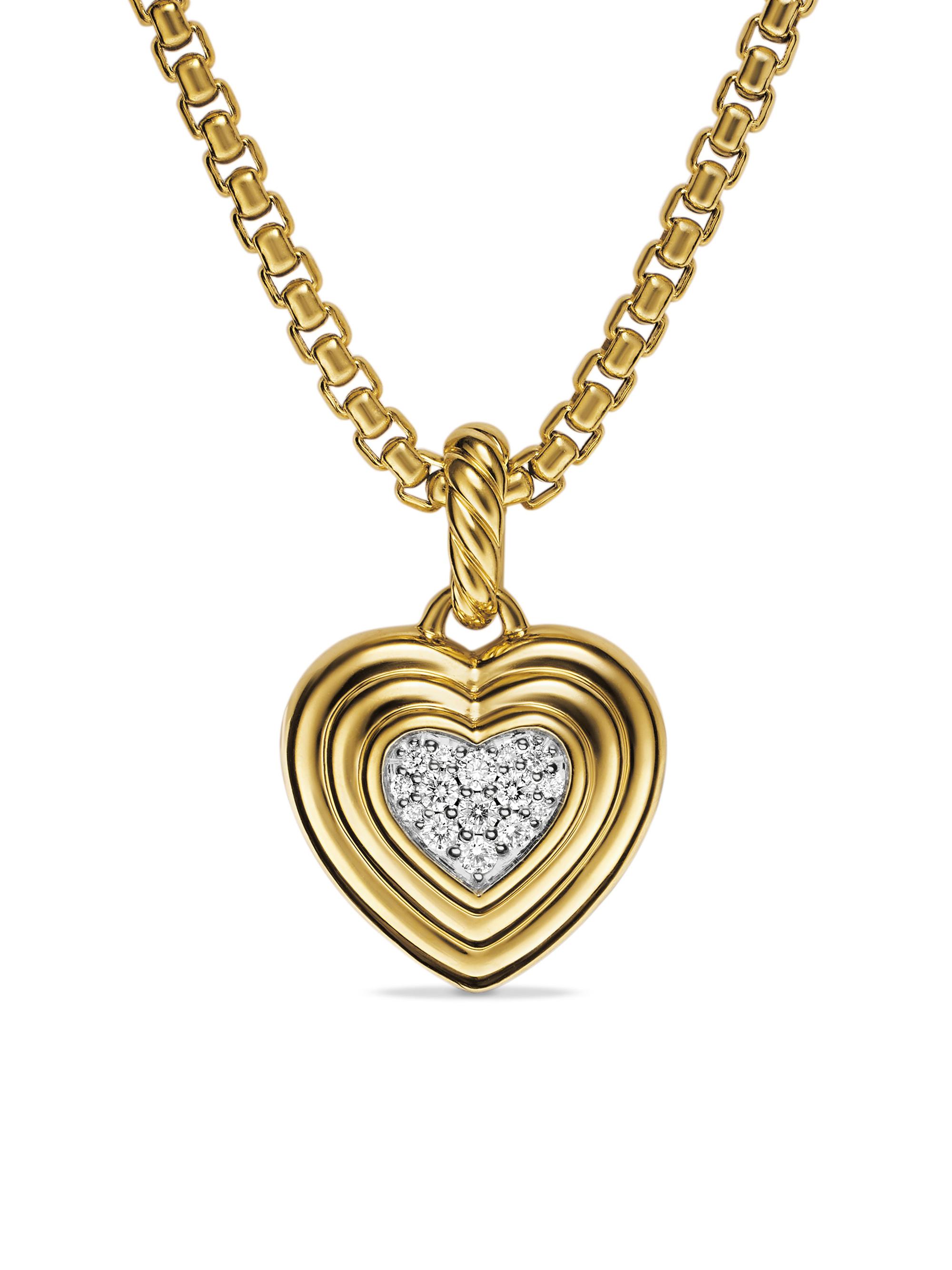 David Yurman Women's Puffy Heart Amulet in 18K Yellow Gold with Diamonds, 17MM - Diamond