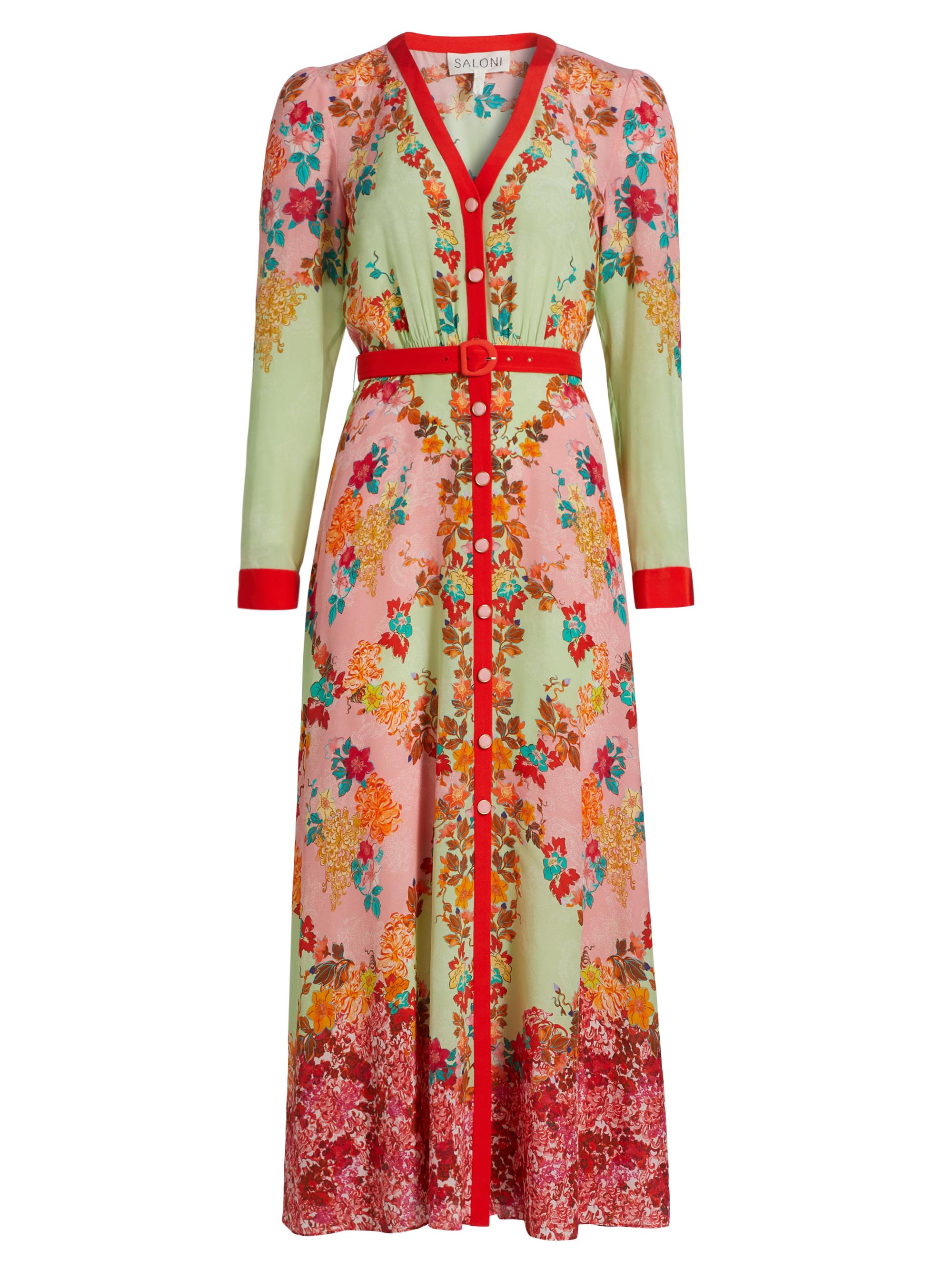 Saloni Women's V. Tang Lea Floral Silk Shirtdress - Florentina Garden Print