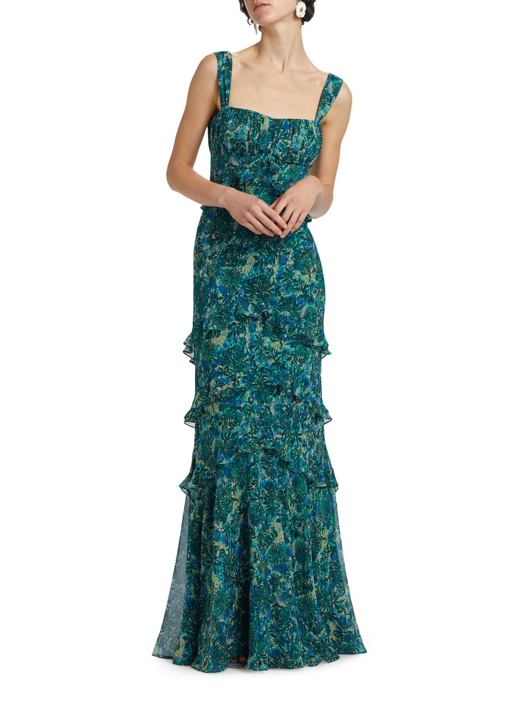 Saloni Chandra Ruffle Jacqaurd Maxi Dress | Saks Fifth Avenue