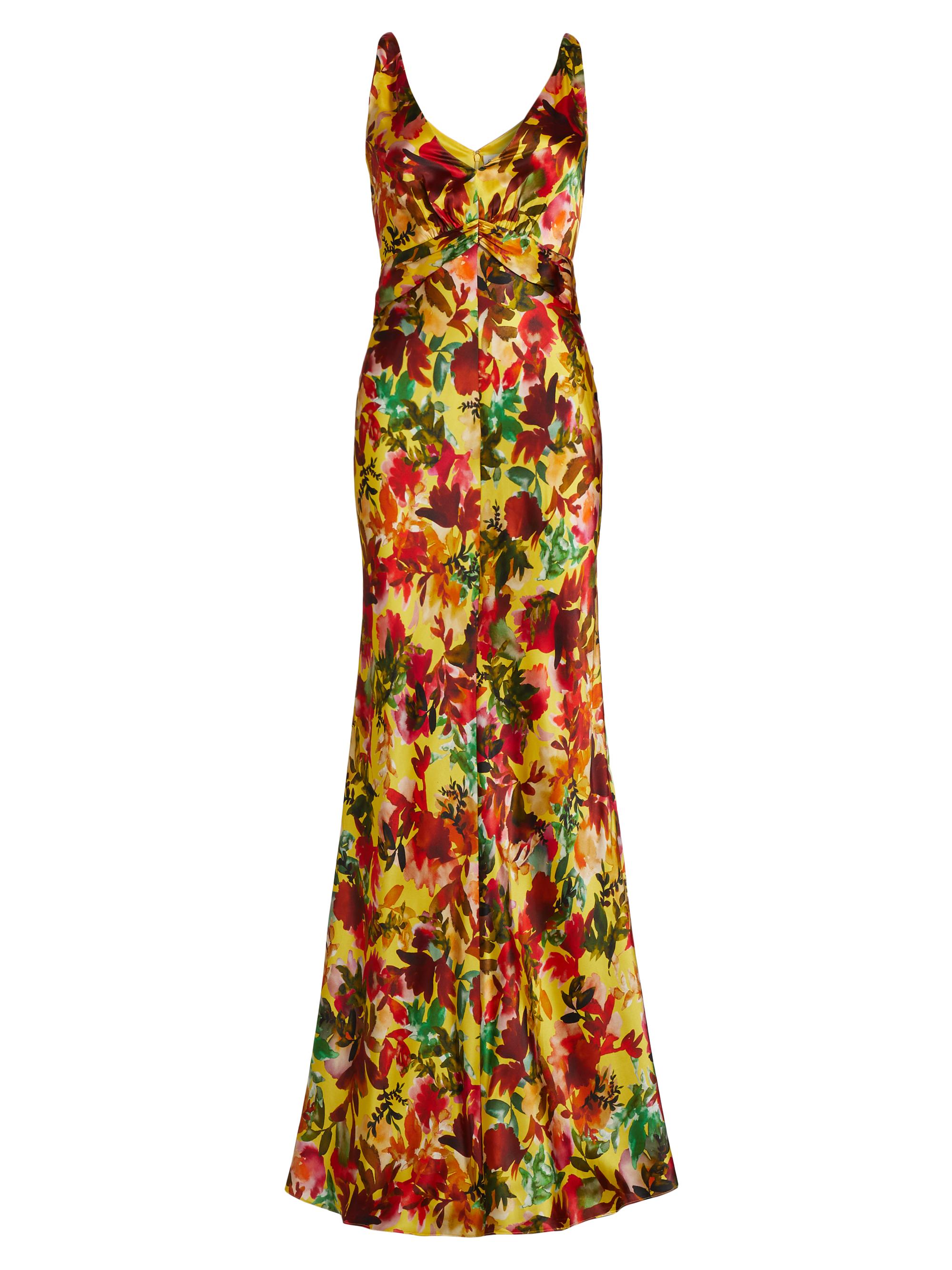 Saloni Women's Wilhelmina Floral Silk Maxi Dress - Watercolour Sun