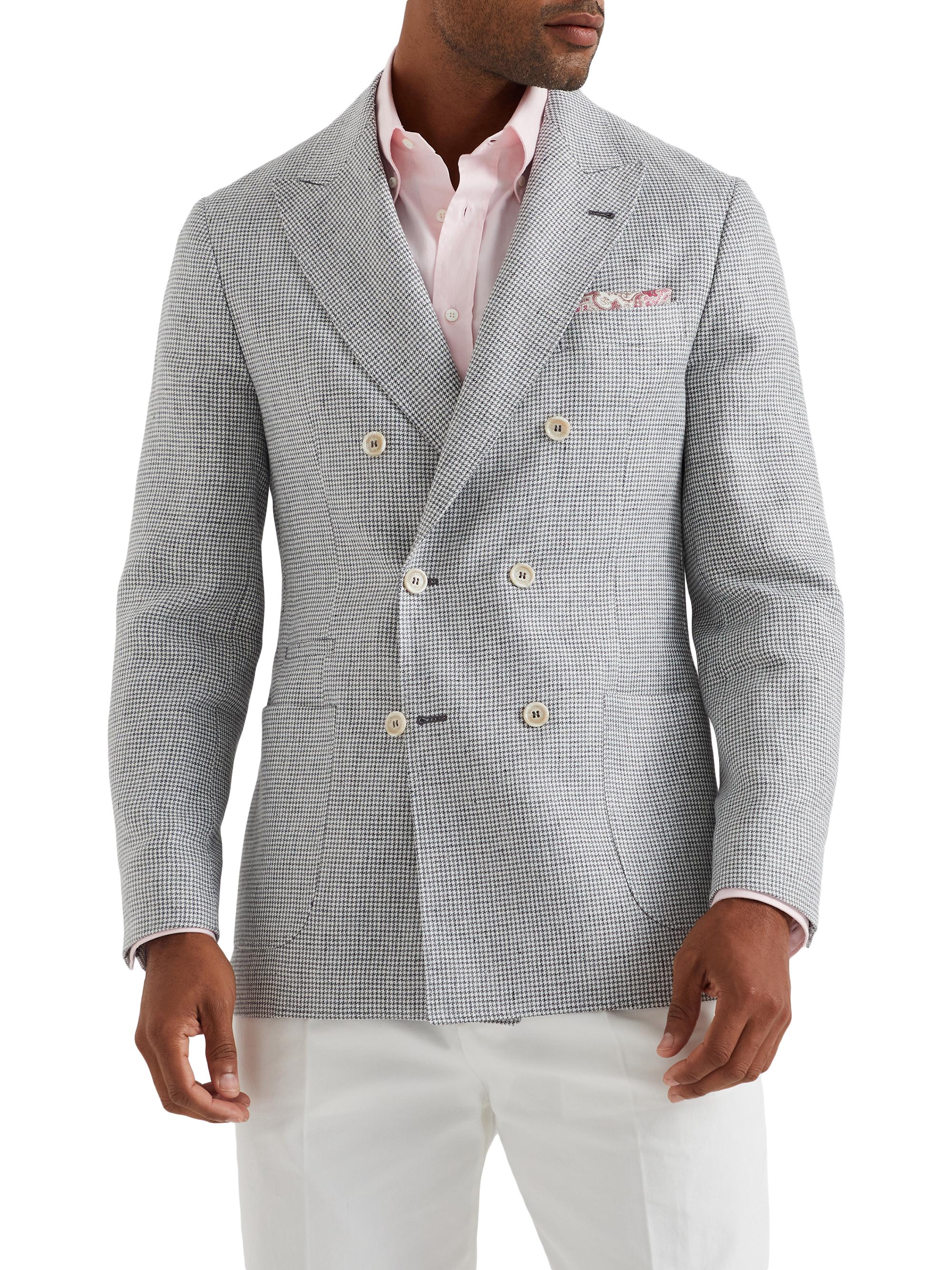 Brunello Cucinelli Men's Houndstooth One and a Half Breasted Blazer - Grey