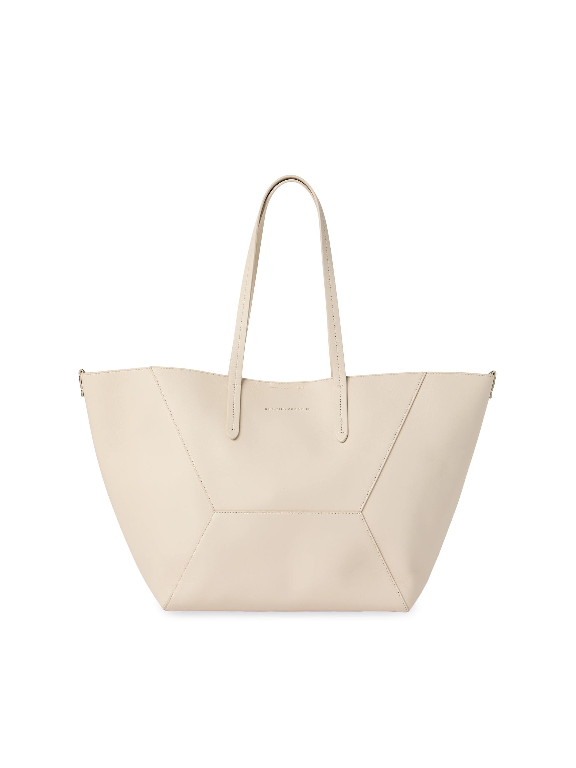 Brunello Cucinelli Women's Duo Tote Bag in Calfskin with Monili - Taupe