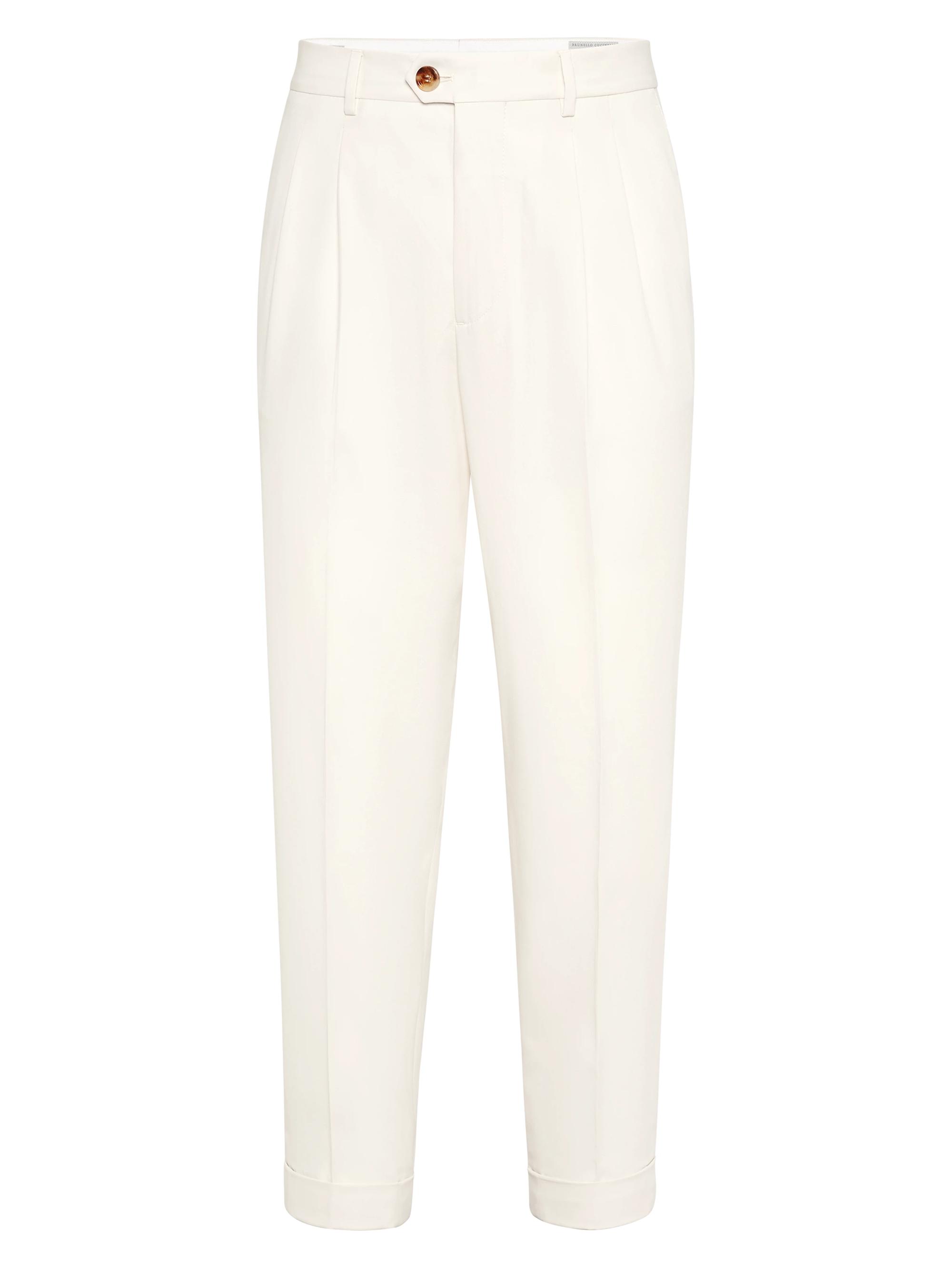 Brunello Cucinelli Men's Cotton Crêpe Batavia Leisure Fit Trousers - Off White