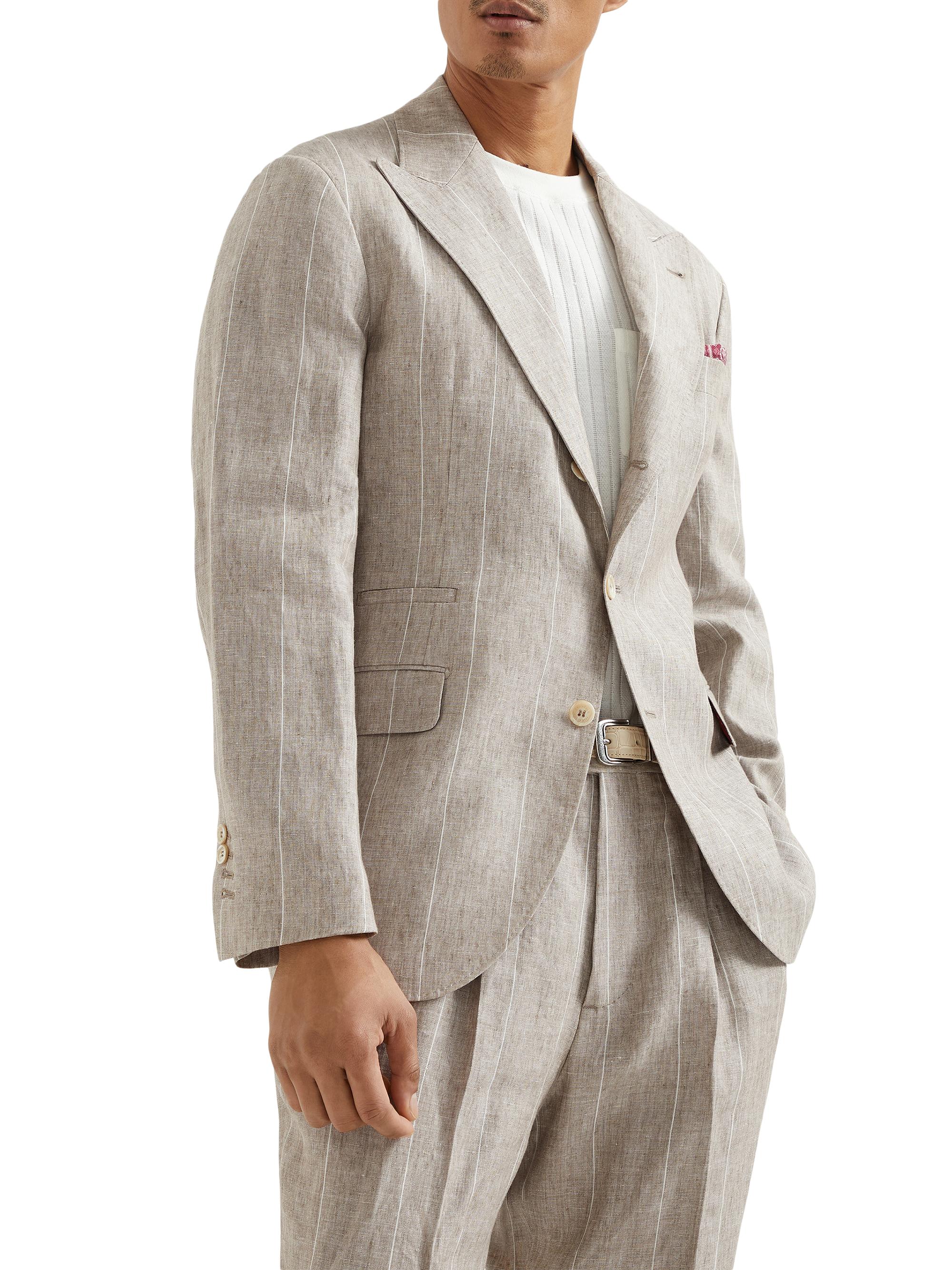 Brunello Cucinelli Men's Linen Wide Chalk Stripe Deconstructed Blazer - Yuta
