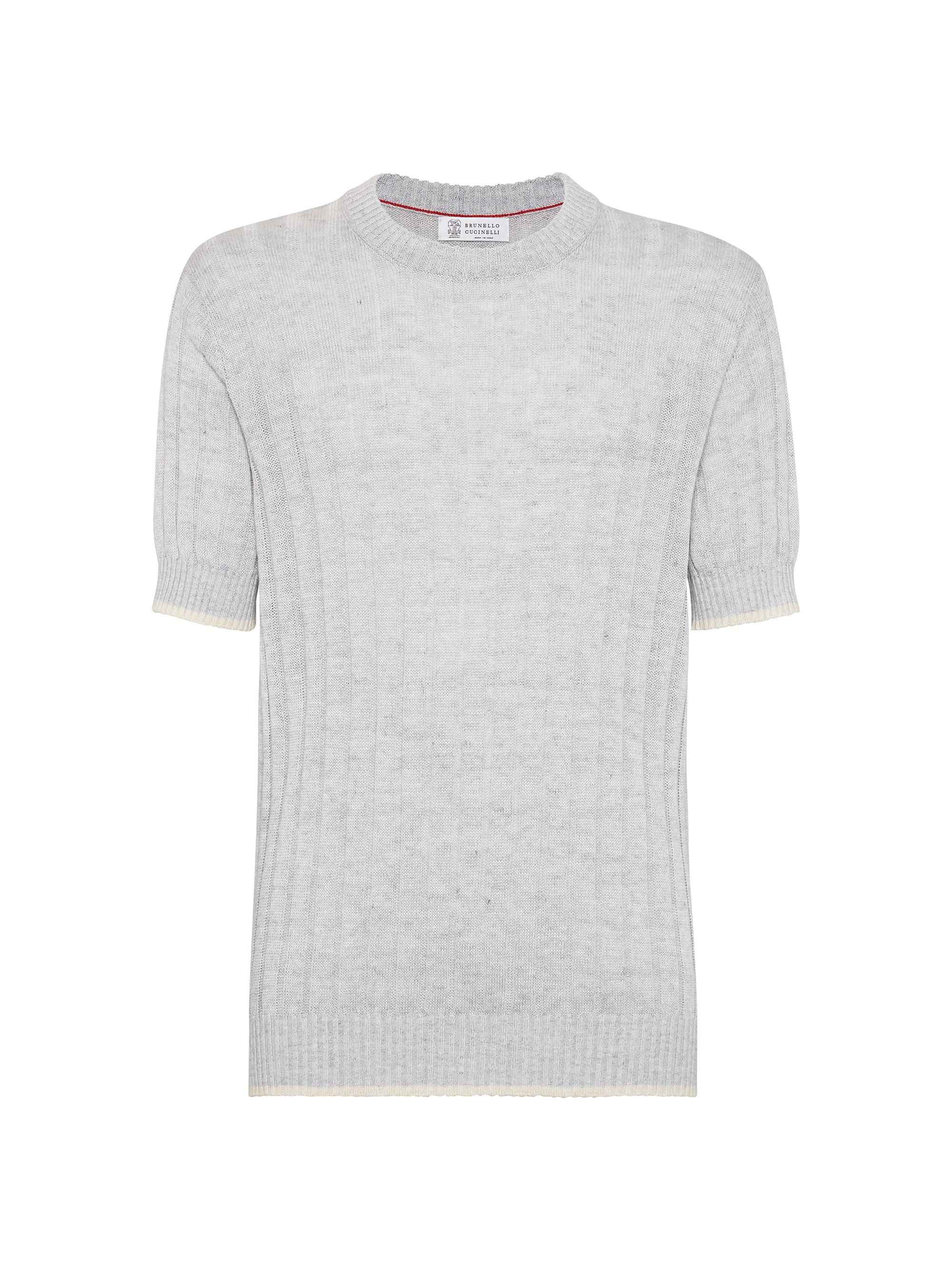 Brunello Cucinelli Men's Linen and Cotton Flat Rib Knit T-Shirt - Fog