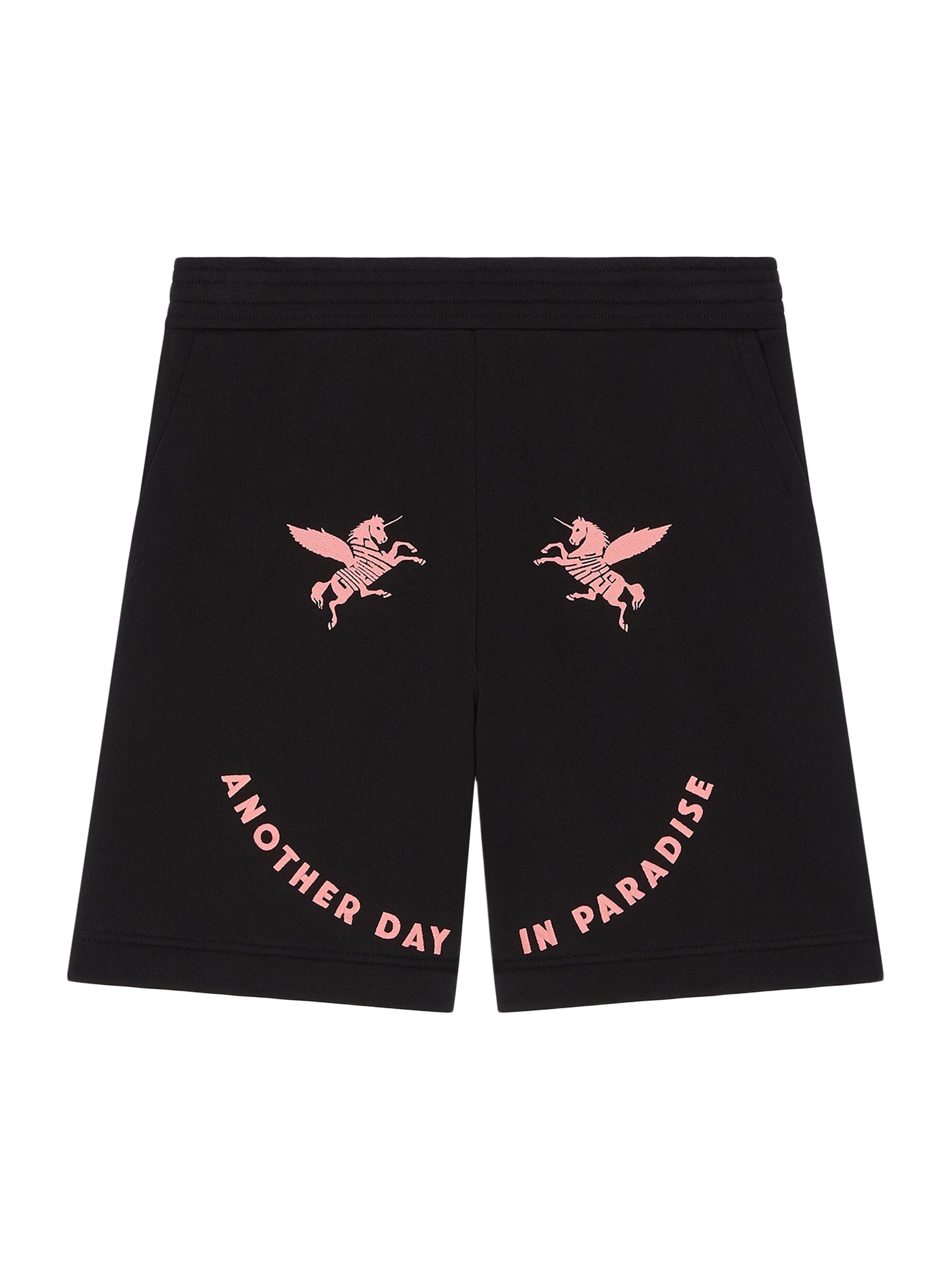 Givenchy Men's Bermuda Shorts in Fleece with Unicorns Embroidery - Black
