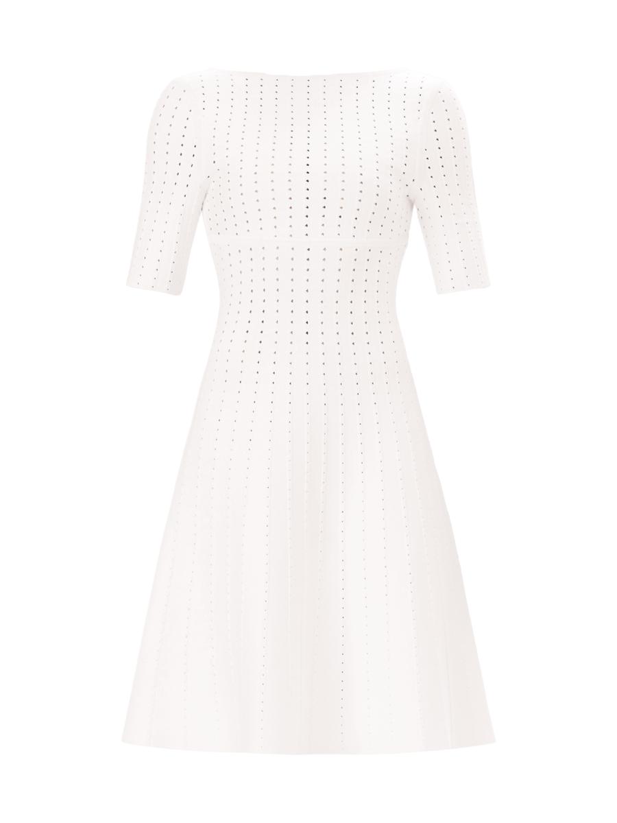 Herve Leger Women's The Donna Pointelle-knit Fit & Flare Minidress In White