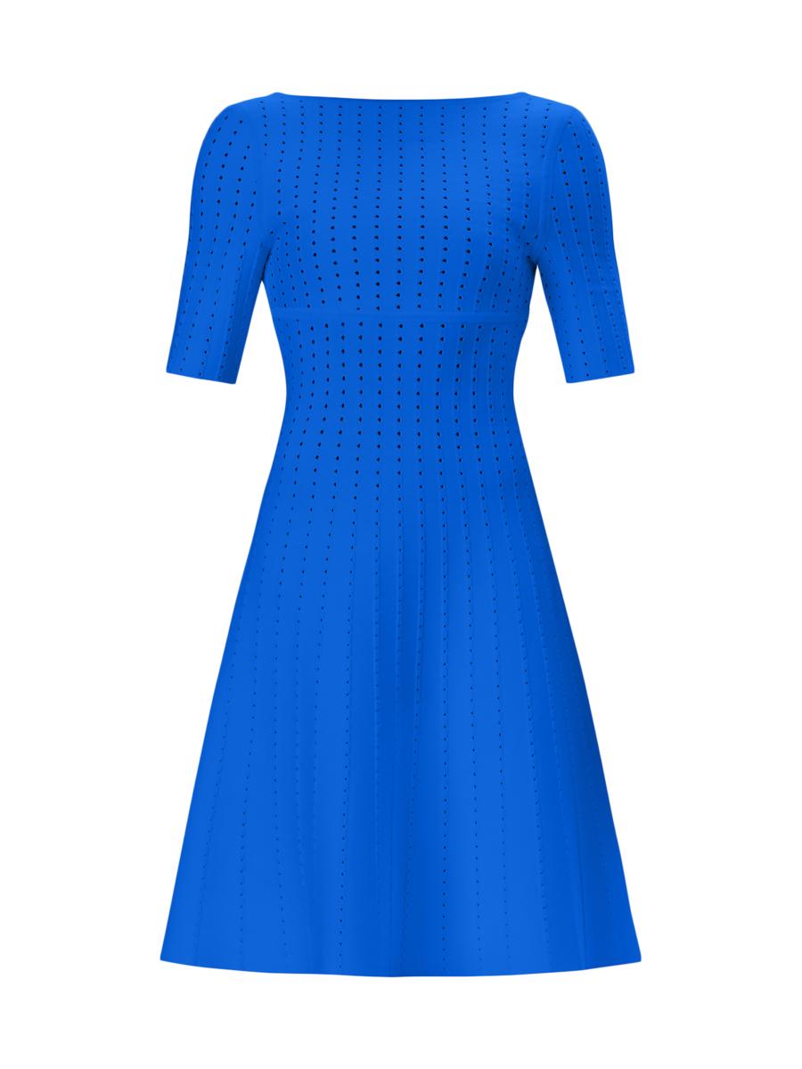 Herve Leger Women's The Donna Pointelle-knit Fit & Flare Minidress In Blue