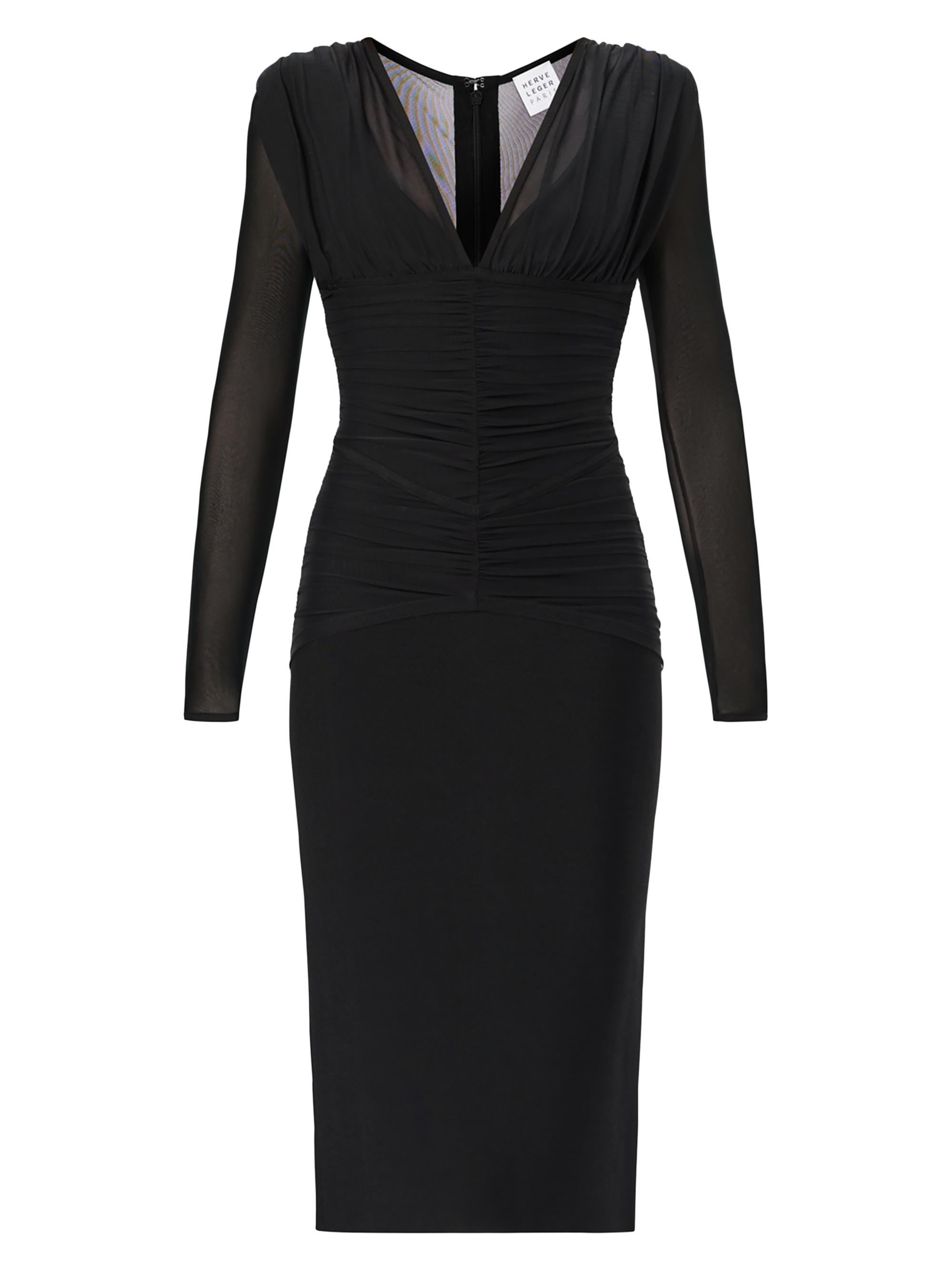 Hervé Léger Women's The Angela Ruched Plunge Midi-Dress - Black