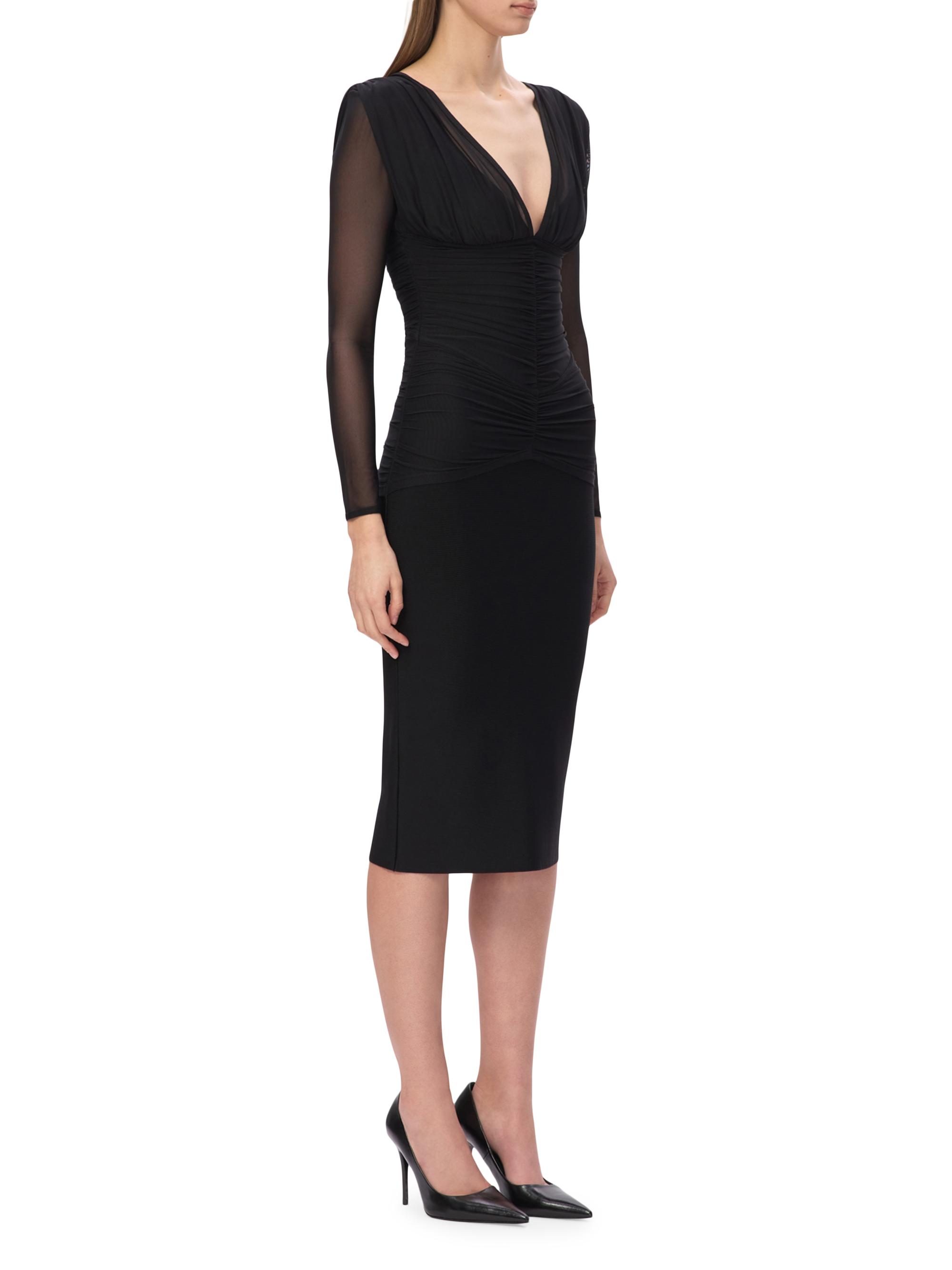 knee length dresses for ladies Collins Long Sleeve Midi Dress - Black