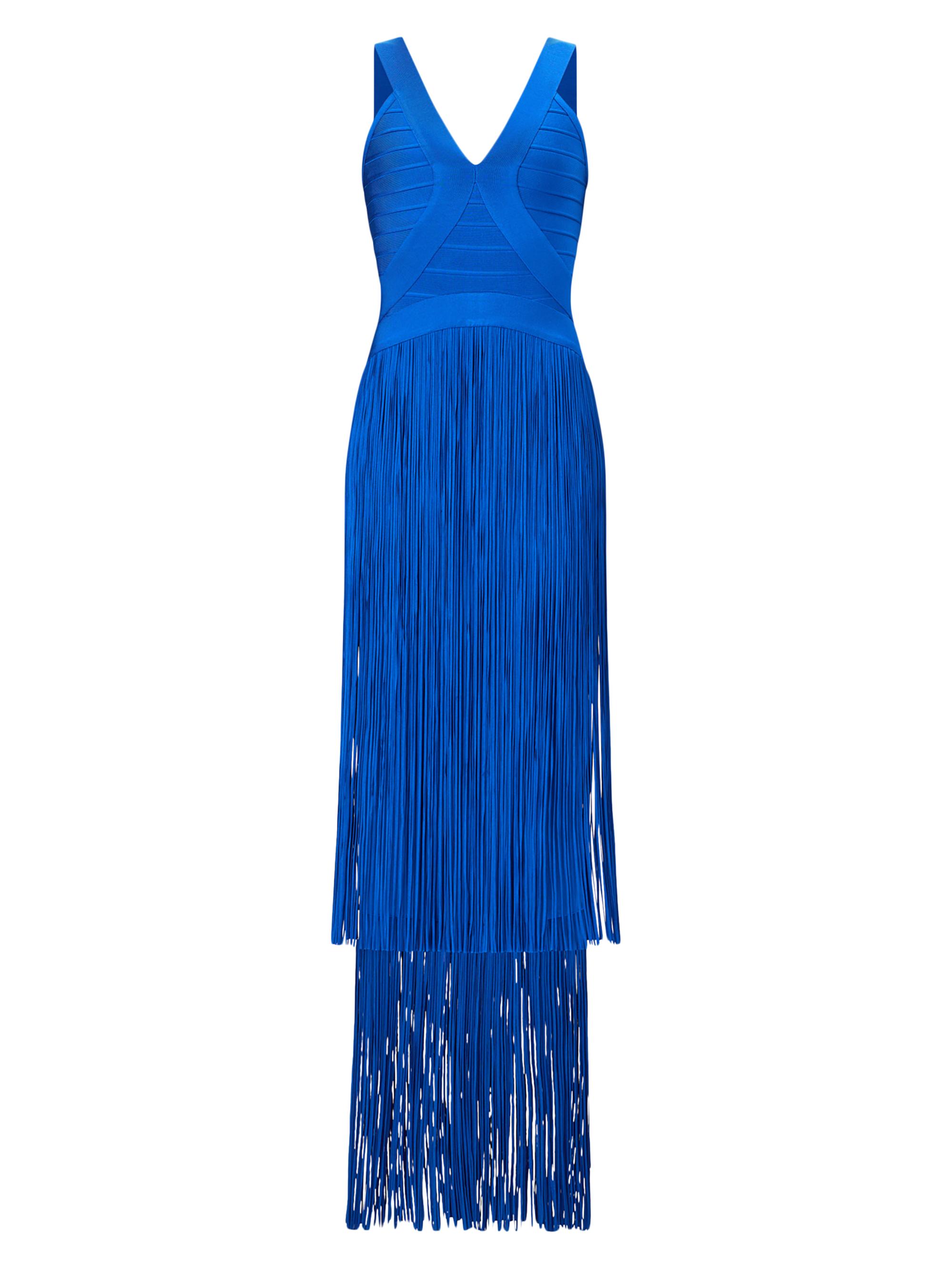 Hervé Léger Women's The Brigitte Bandage Fringed Tiered Halterneck Gown - Bright Blue