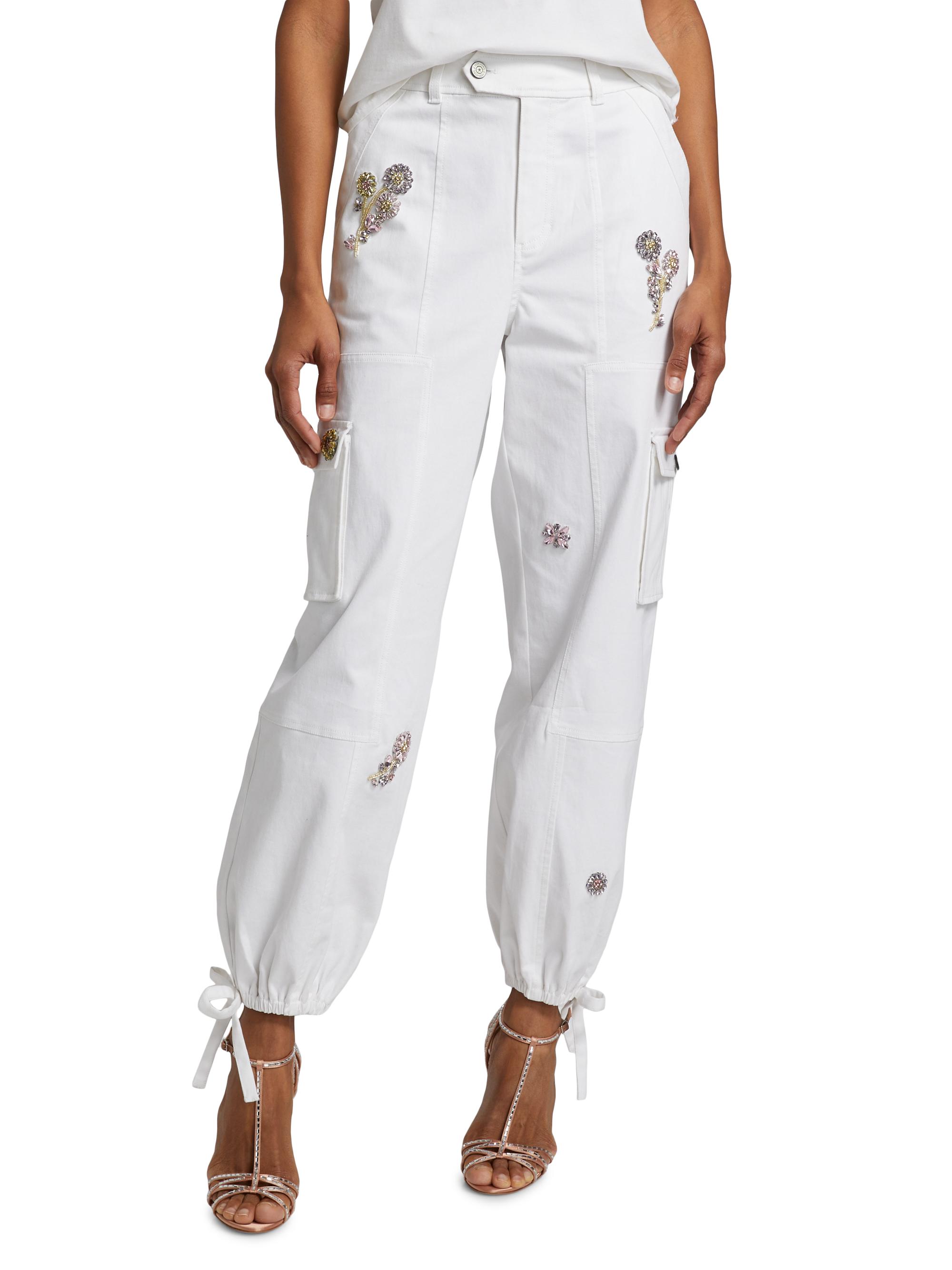 Cinq à Sept Zola Crystal Floral-Embellished Cargo Pants | Saks