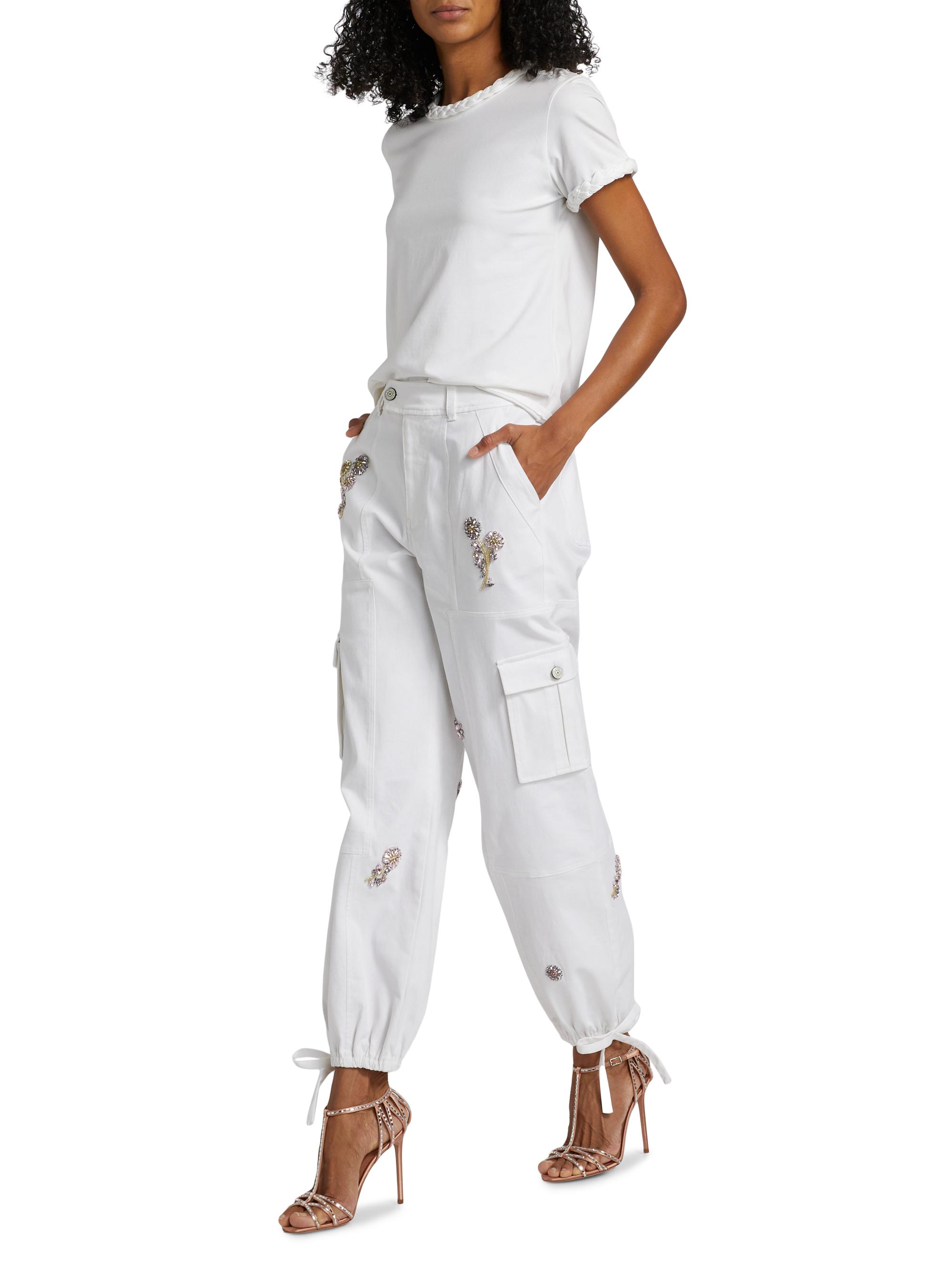 Cinq à Sept Zola Crystal Floral-Embellished Cargo Pants | Saks