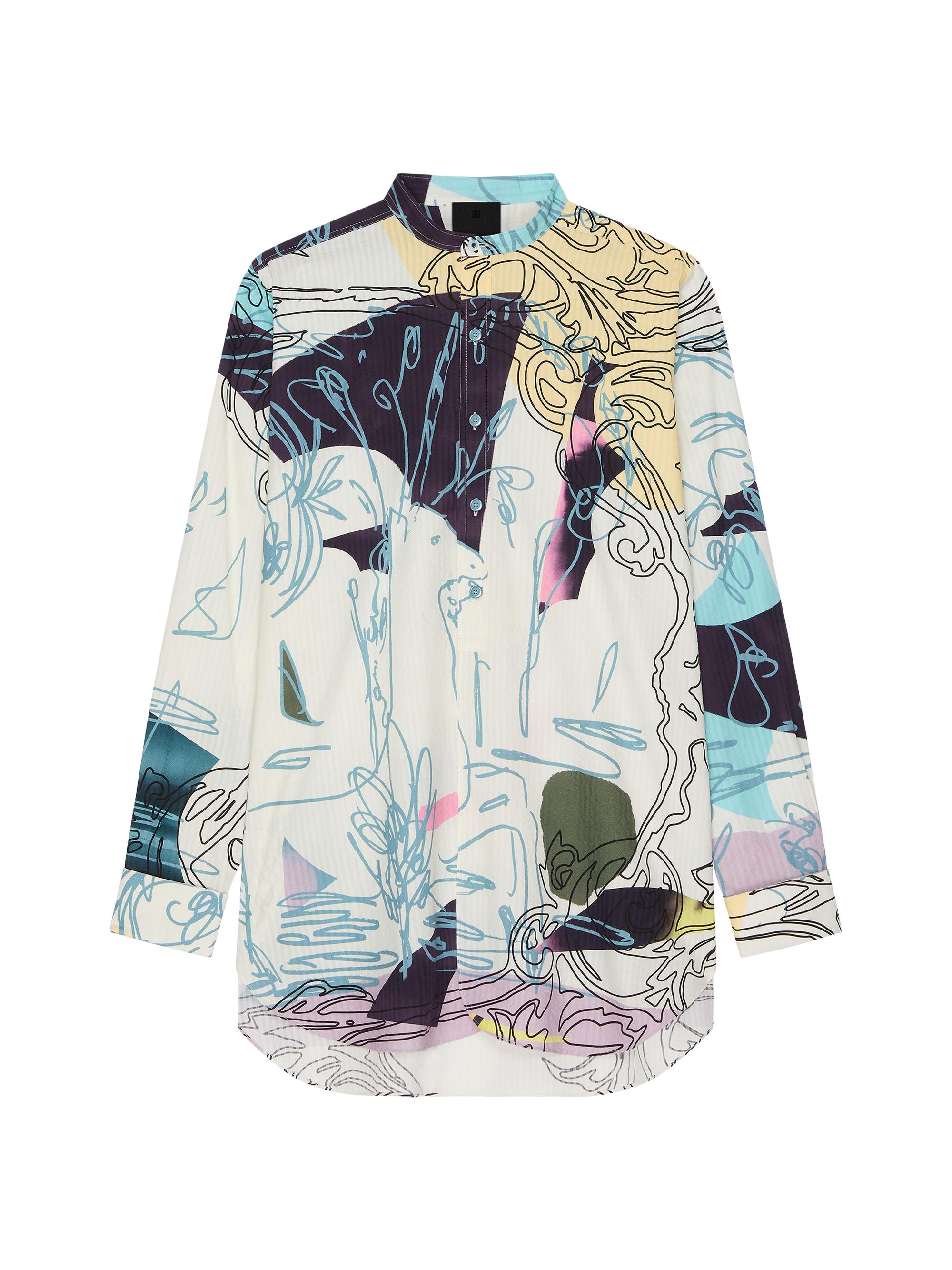 Givenchy Men's Printed Shirt in Seersucker Cotton - Multicolored