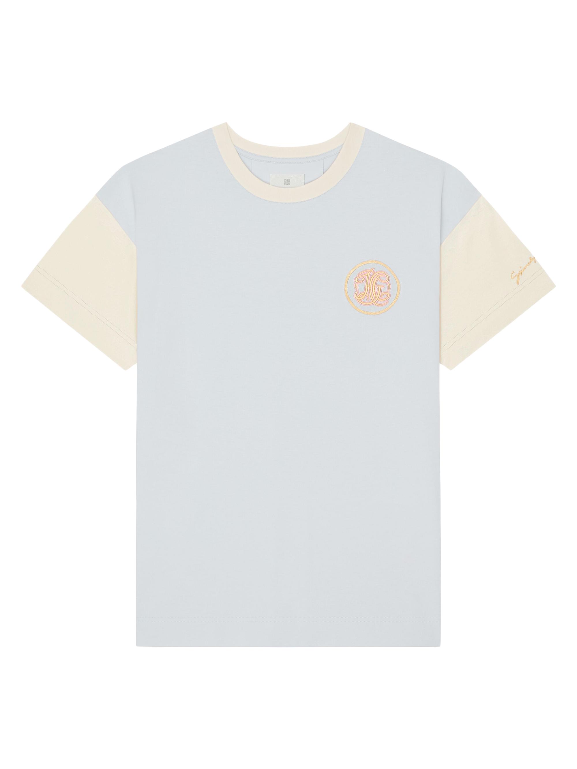 Givenchy Men's T-Shirt in Cotton with HG Embroidery - White Light Blue