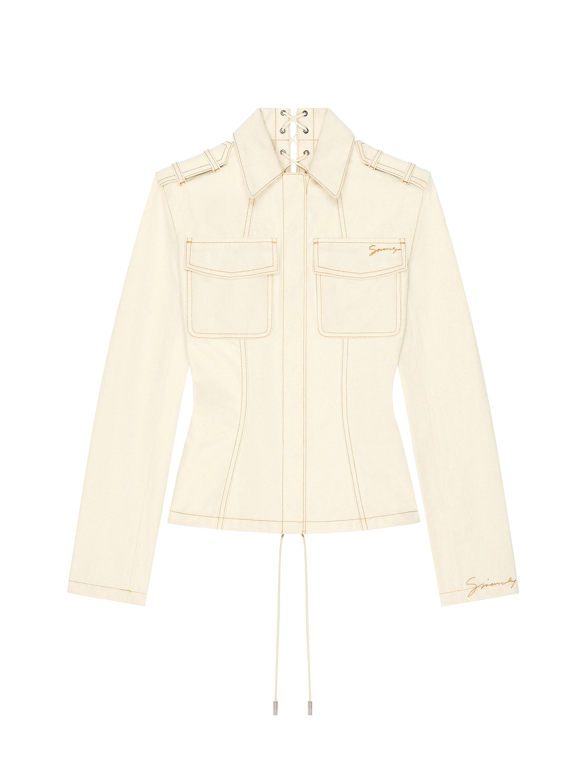 Givenchy Women's Slim Fit Jacket in Denim with Laces - Ecru