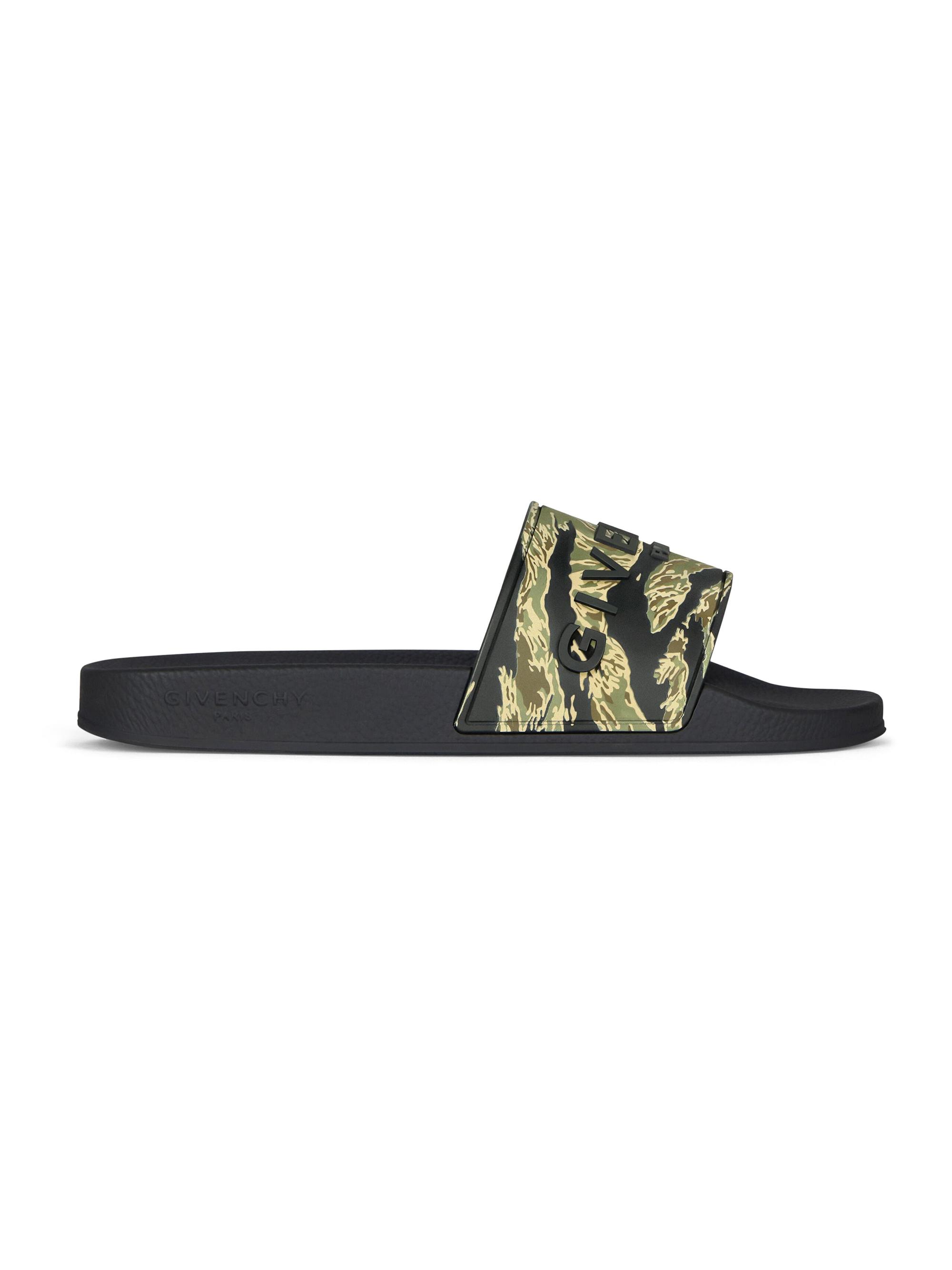 Givenchy Men's Slide Flat Mules in Rubber with Camo Print - Black Khaki