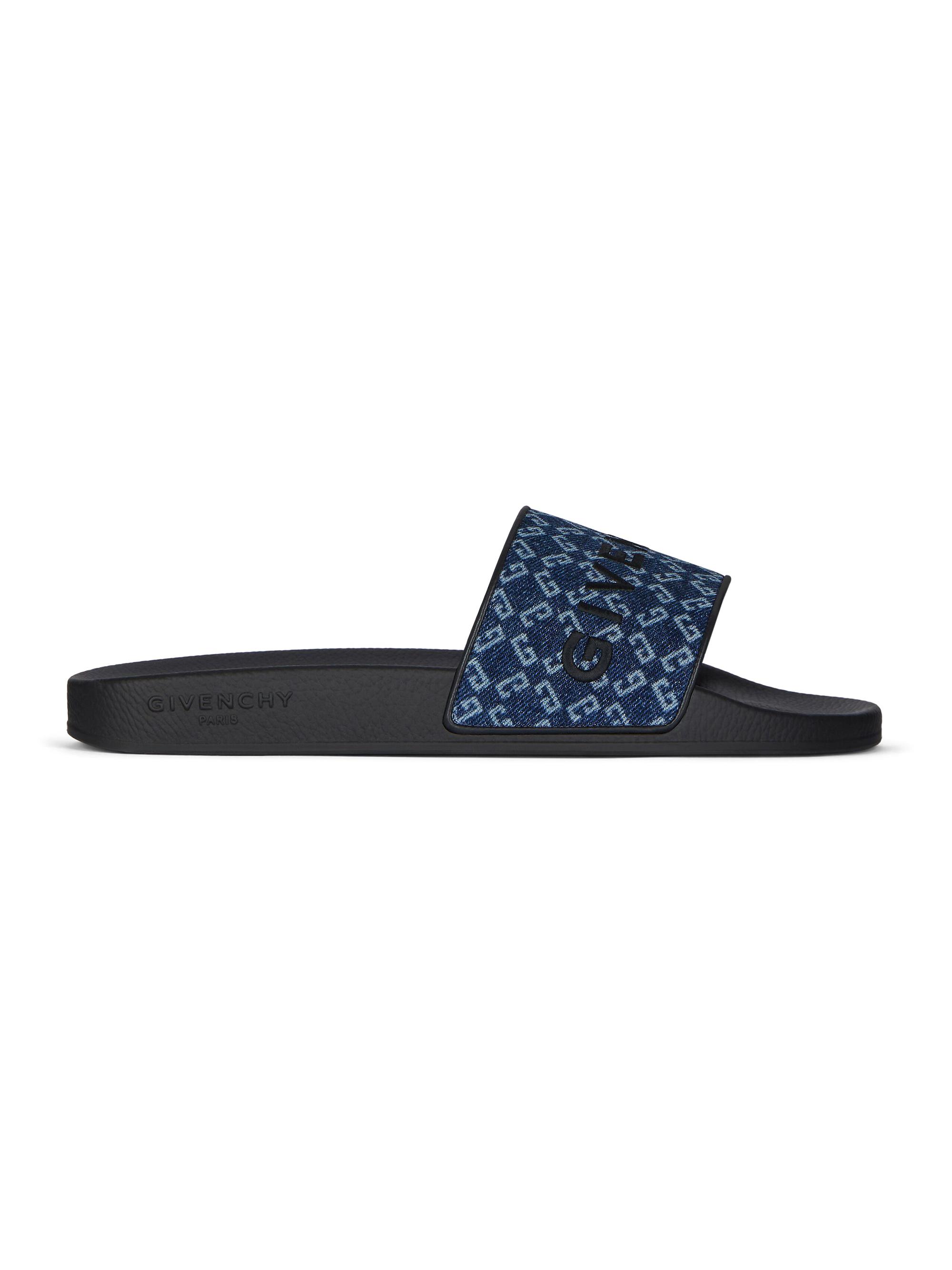 Givenchy Men's Slide Flat Mules in Monogram 72 Denim - Dark Blue
