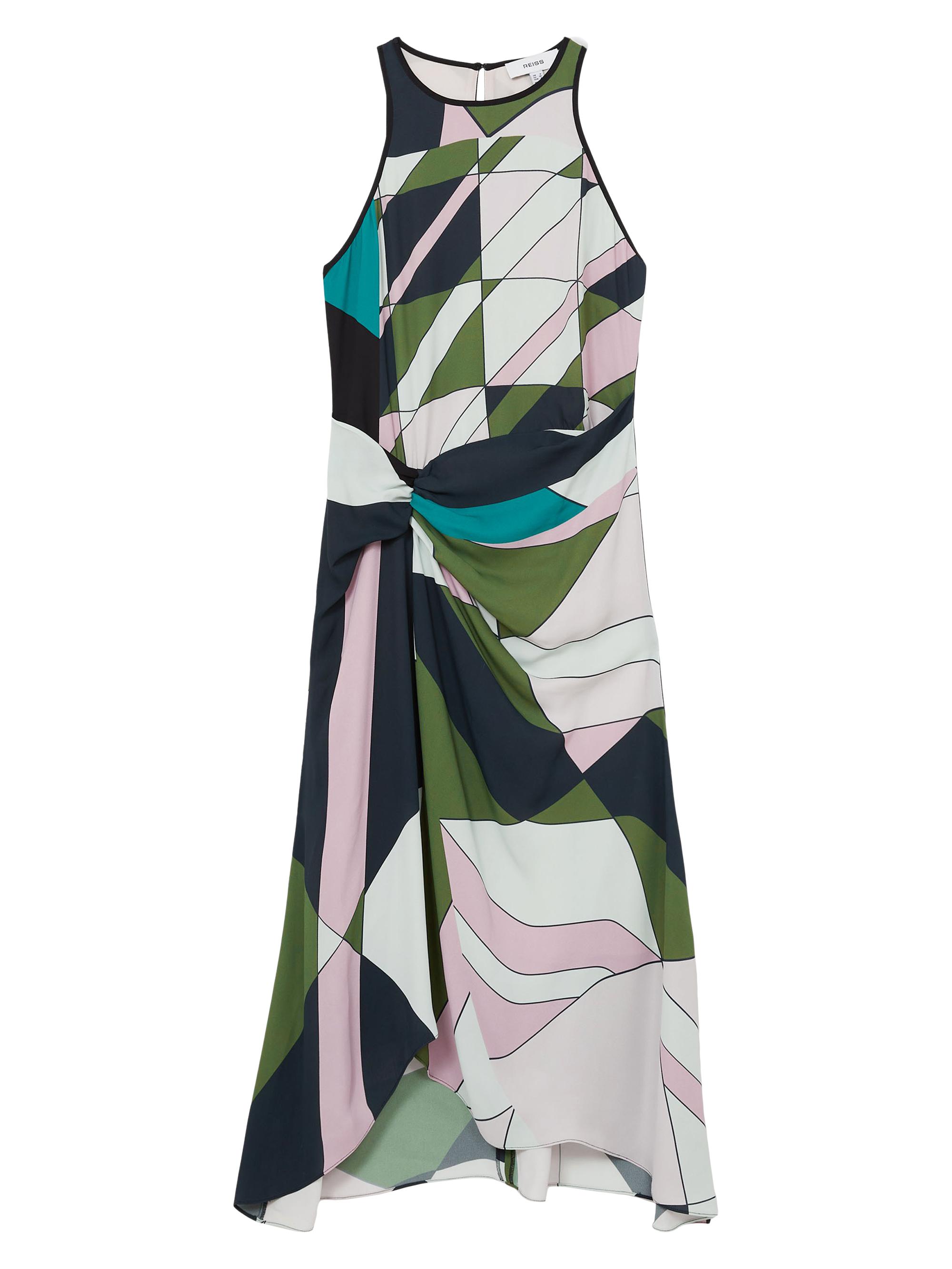 Reiss Women's Geometric Gathered Midi-Dress - Green