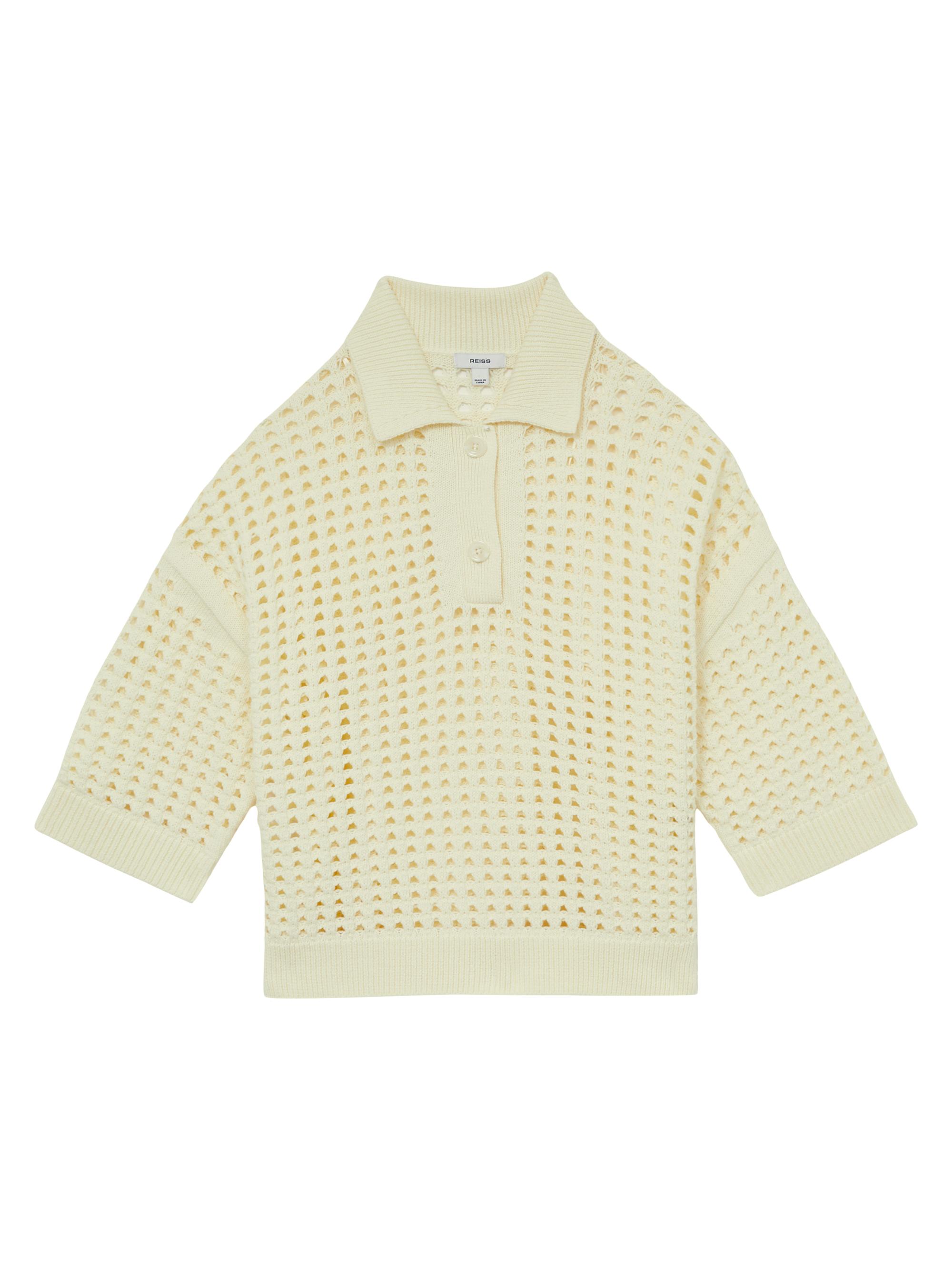Reiss Women's Oversized Crochet Polo Shirt - Buttermilk