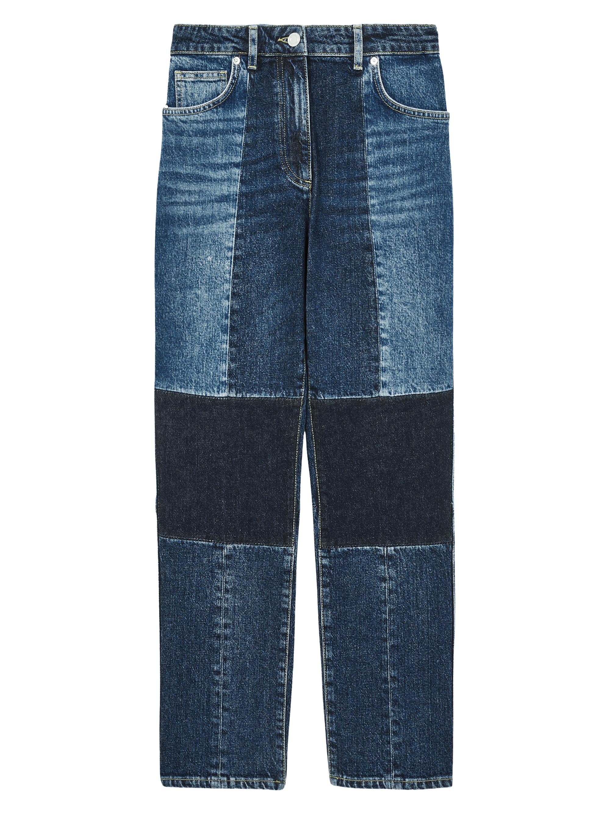 Reiss Women's Patchwork Straight-Leg Jeans - Mid Blue