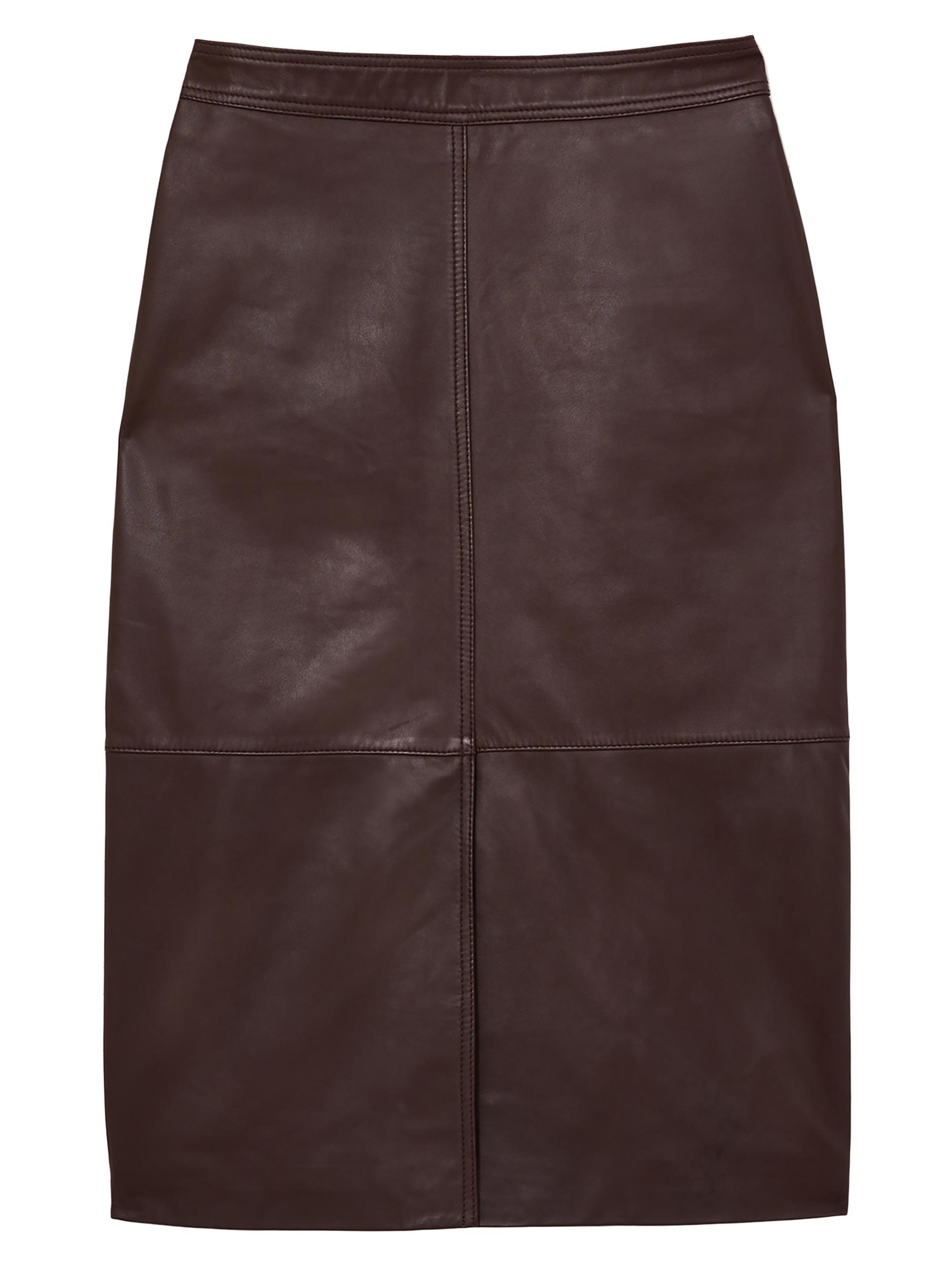 Reiss Women's Leather Pencil Skirt - Burgundy